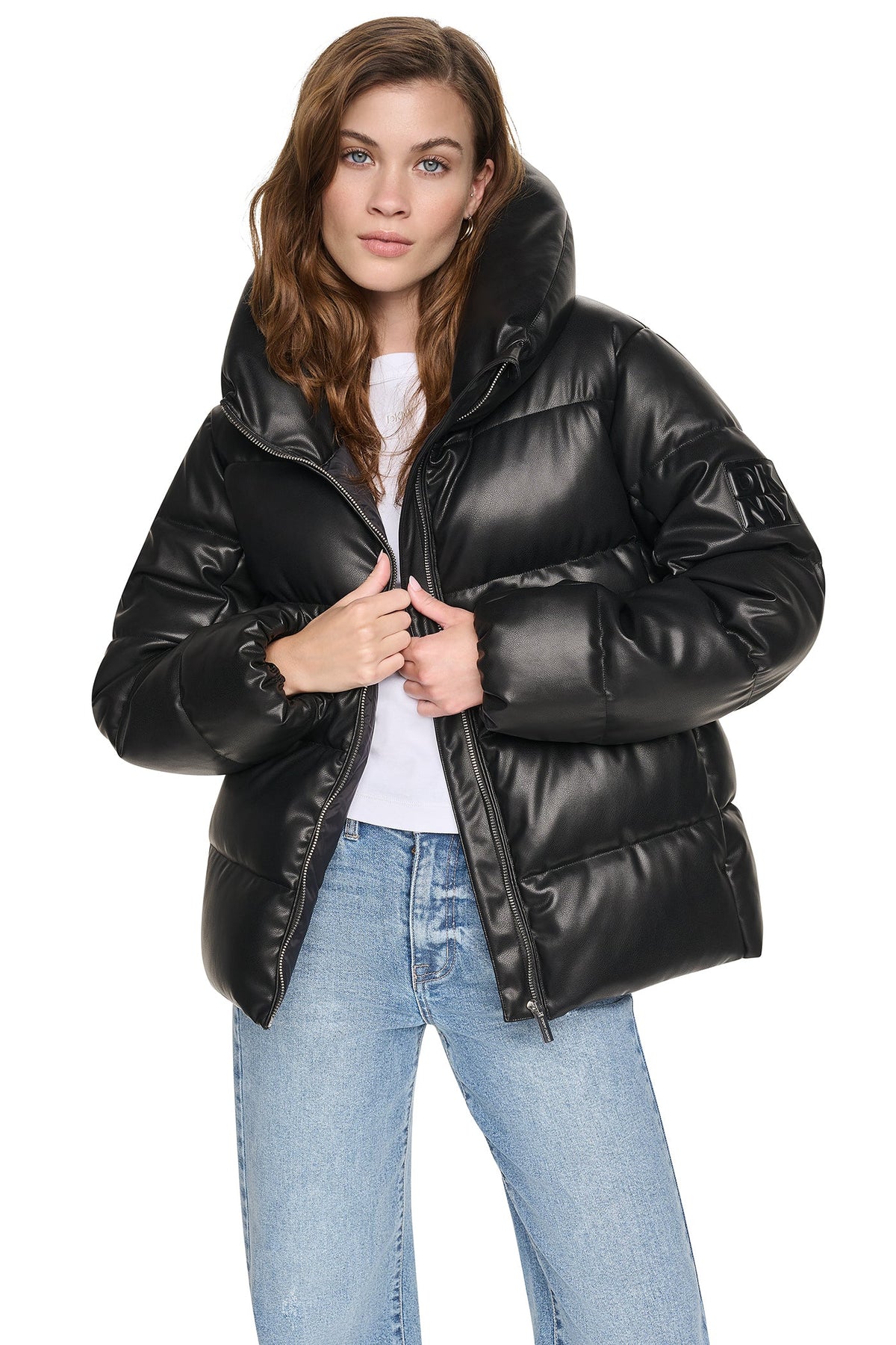 FAUX LEATHER PUFFER JACKET