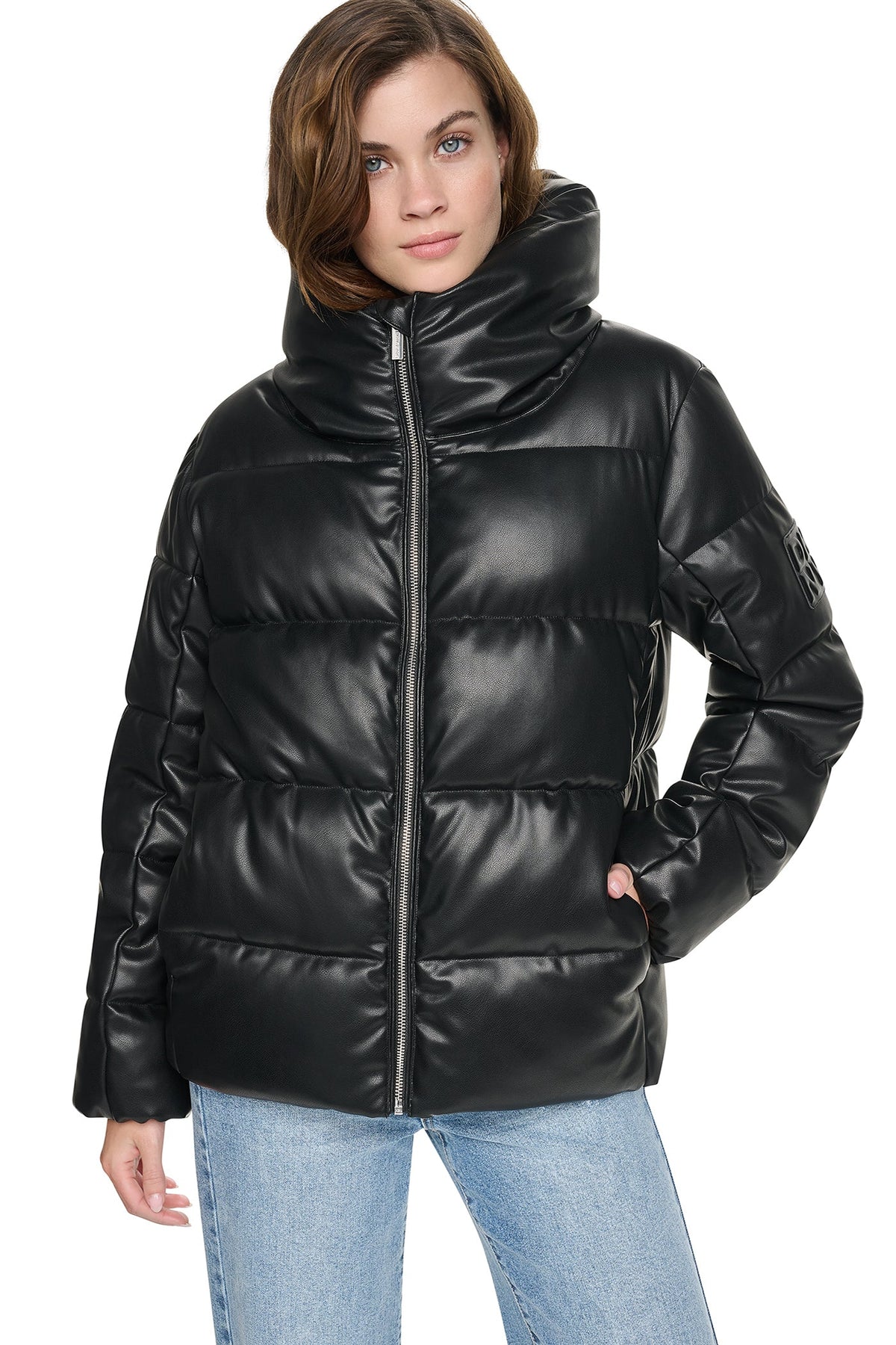 FAUX LEATHER PUFFER JACKET