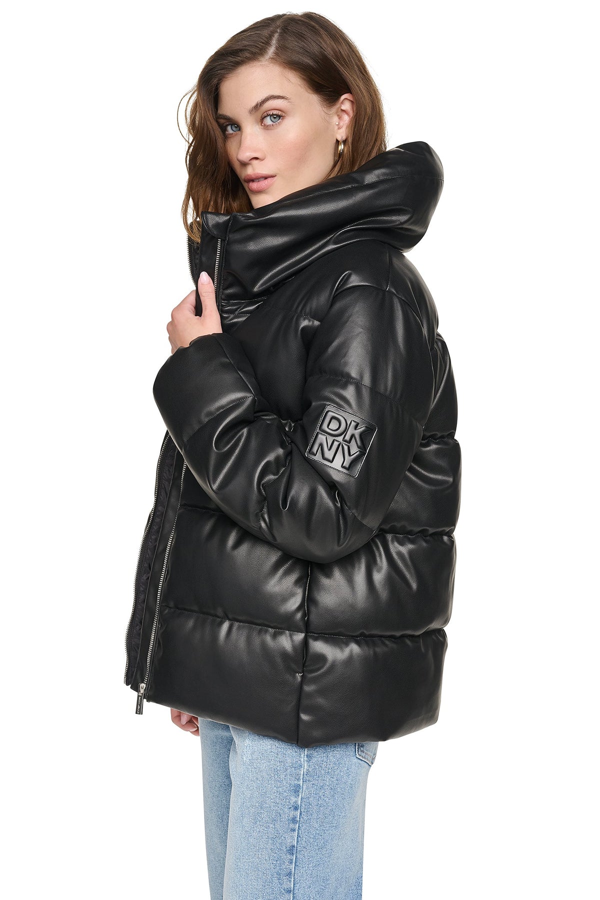 FAUX LEATHER PUFFER JACKET