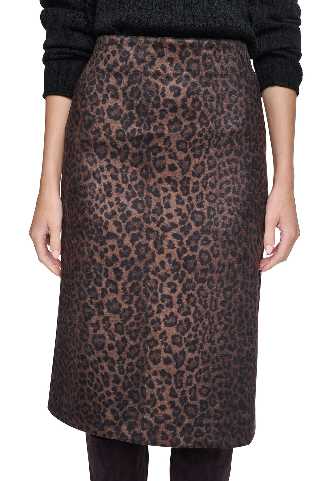 LEOPARD FAUX SUEDE MIDI SKIRT