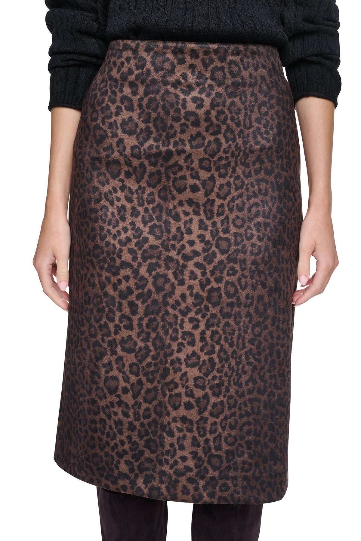 LEOPARD FAUX SUEDE MIDI SKIRT