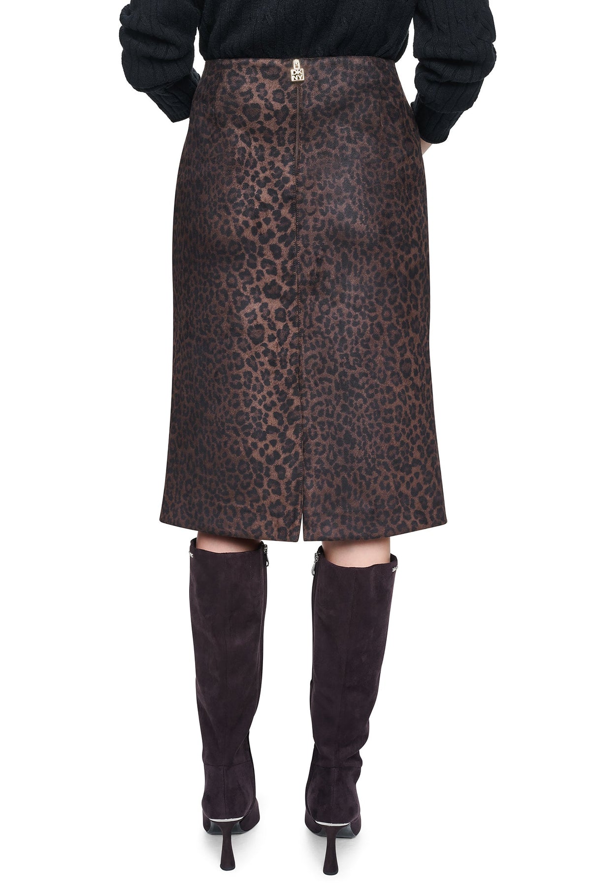 LEOPARD FAUX SUEDE MIDI SKIRT