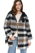 PLAID HOODED CAPE COAT