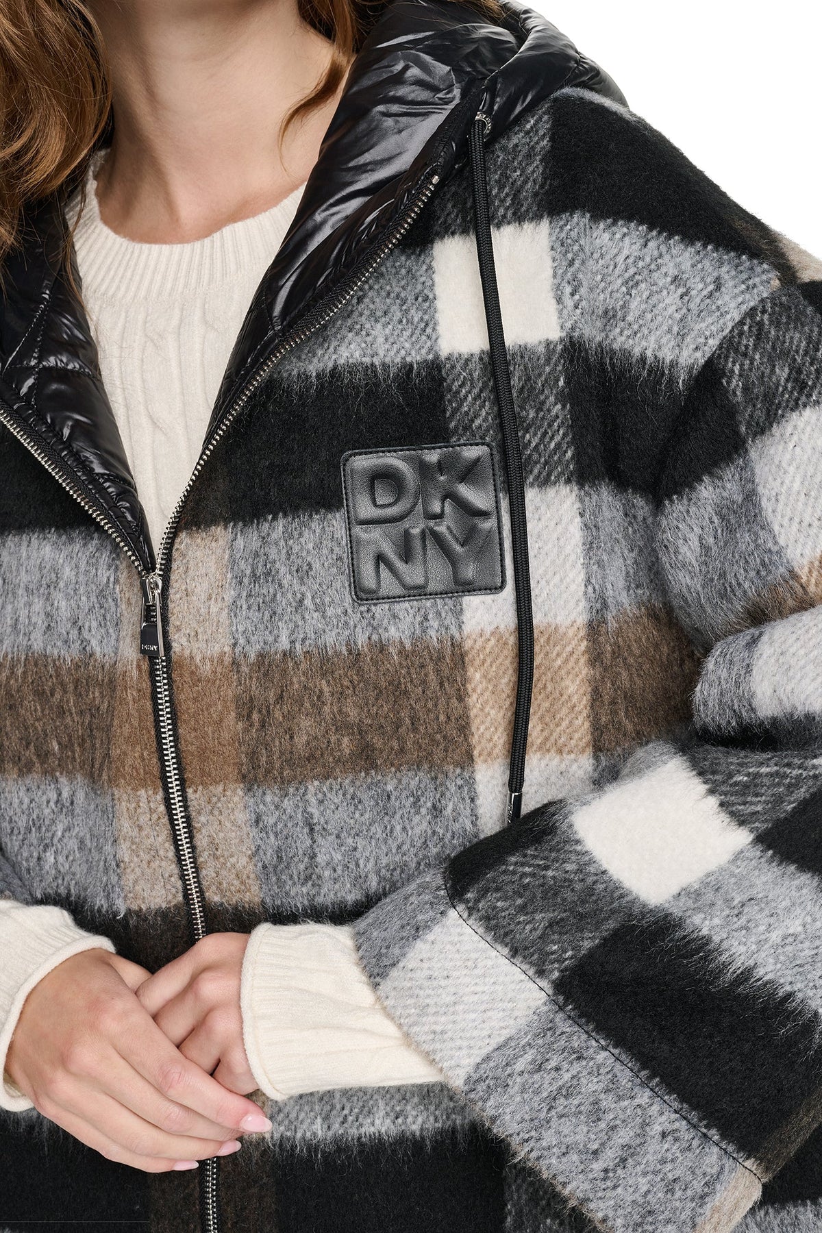 PLAID HOODED CAPE COAT