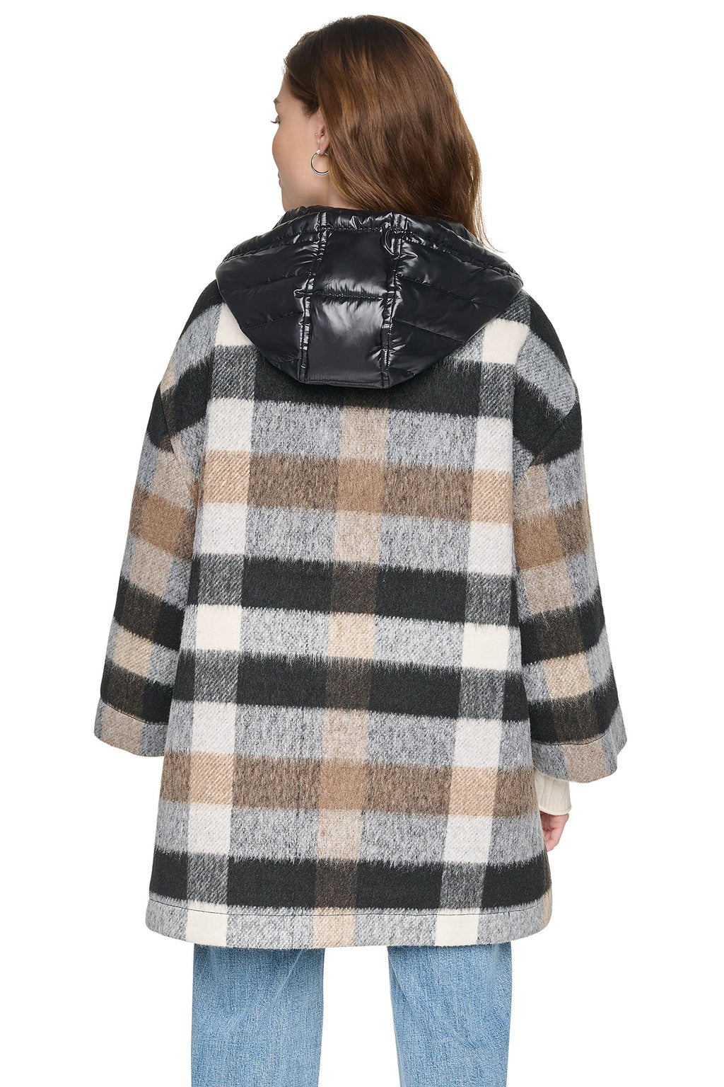 PLAID HOODED CAPE COAT