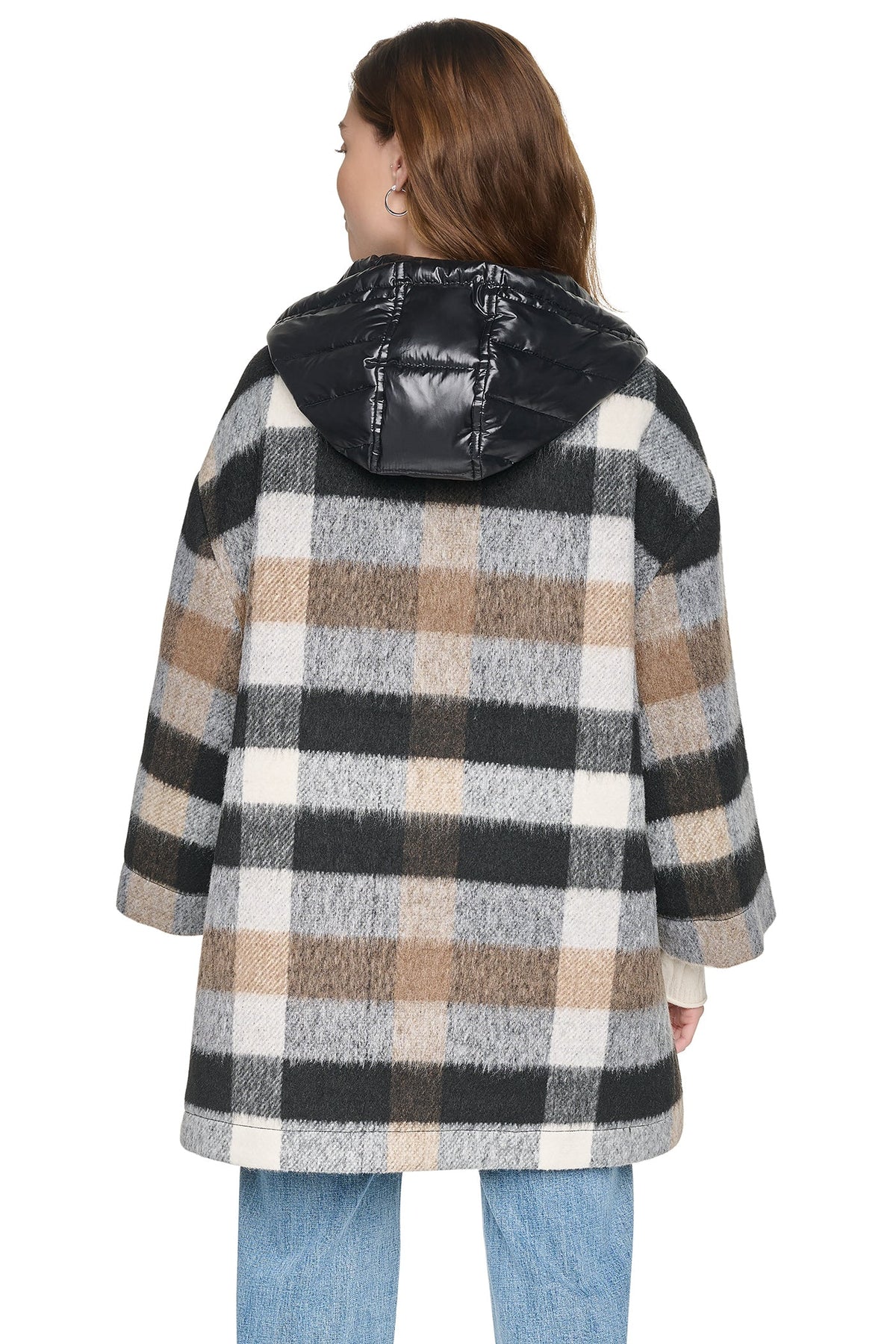 PLAID HOODED CAPE COAT
