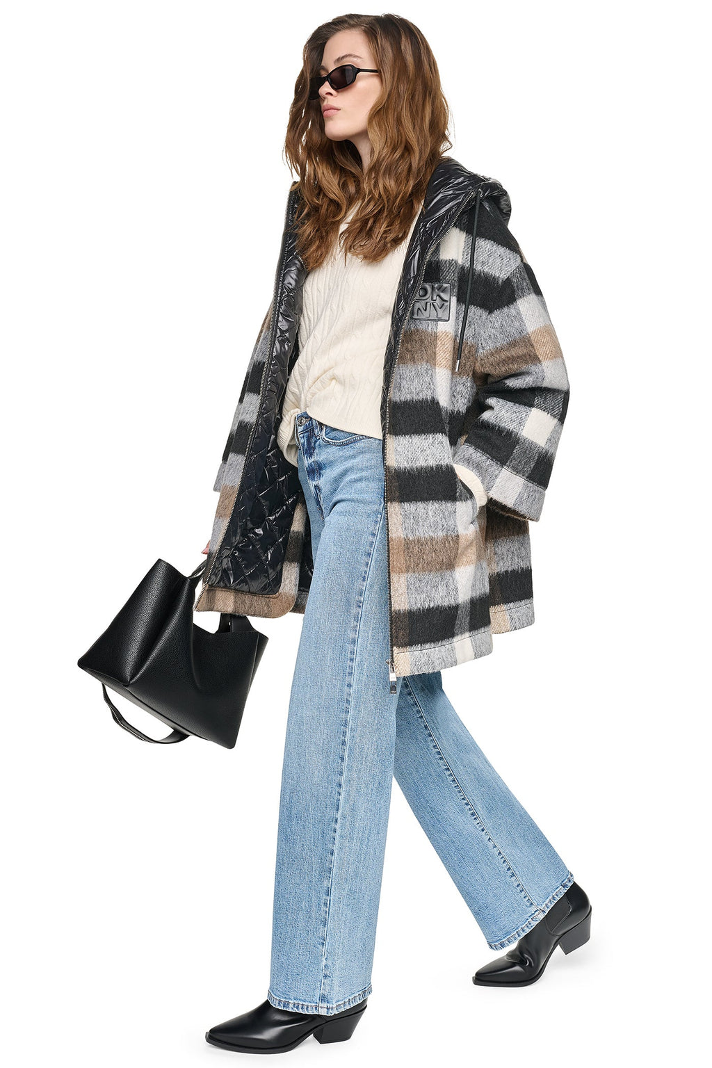 PLAID HOODED CAPE COAT