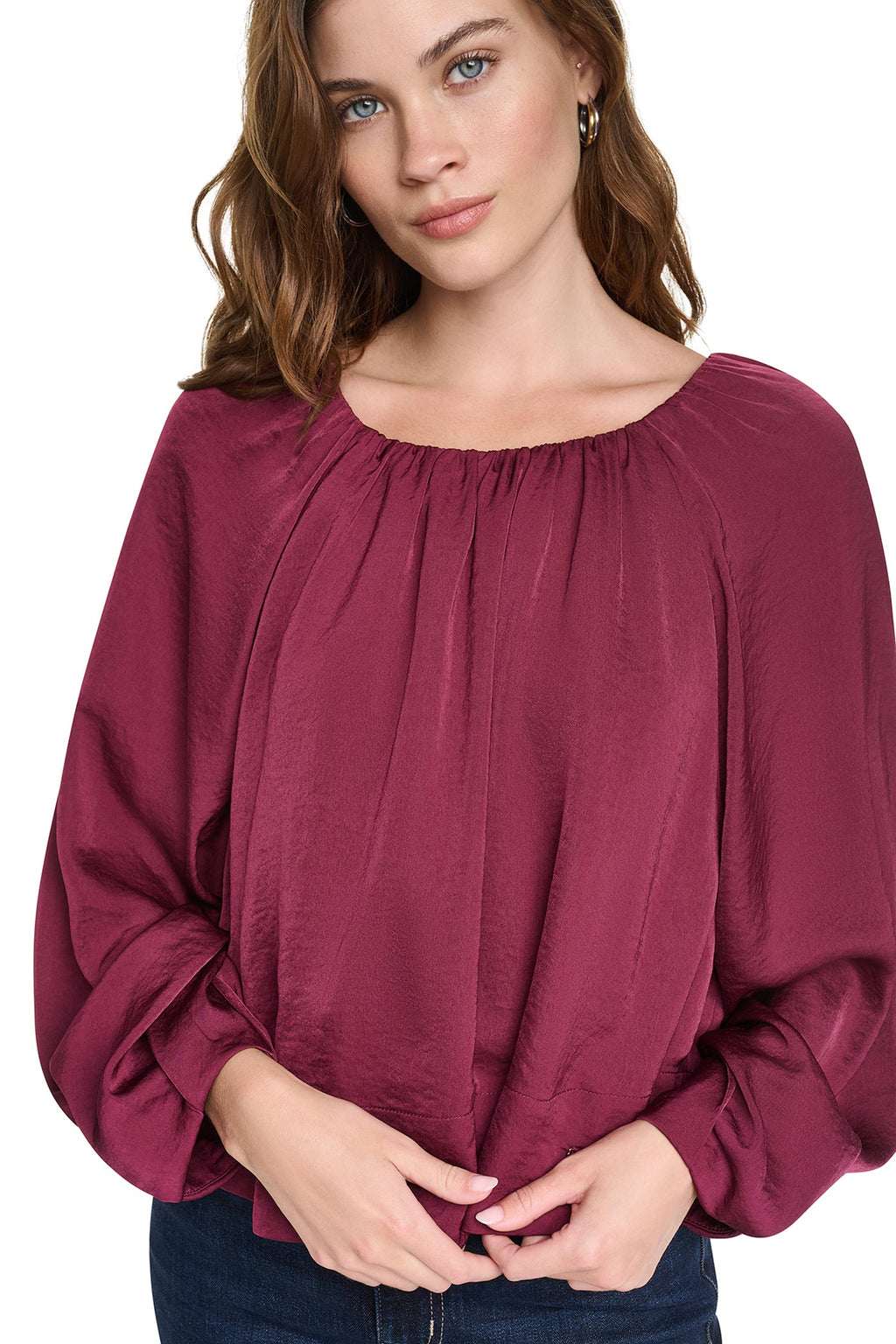 RAGLAN SLEEVE SHIRRED TOP
