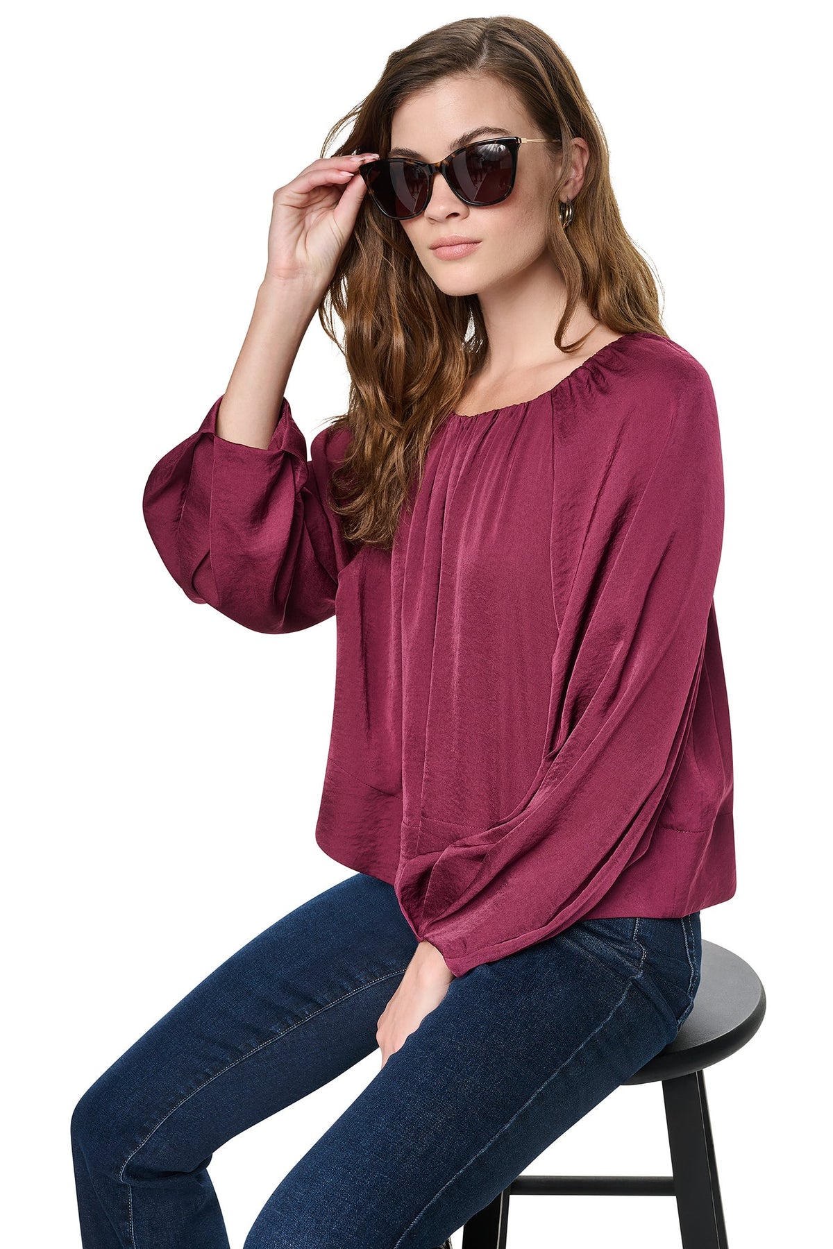 RAGLAN SLEEVE SHIRRED TOP