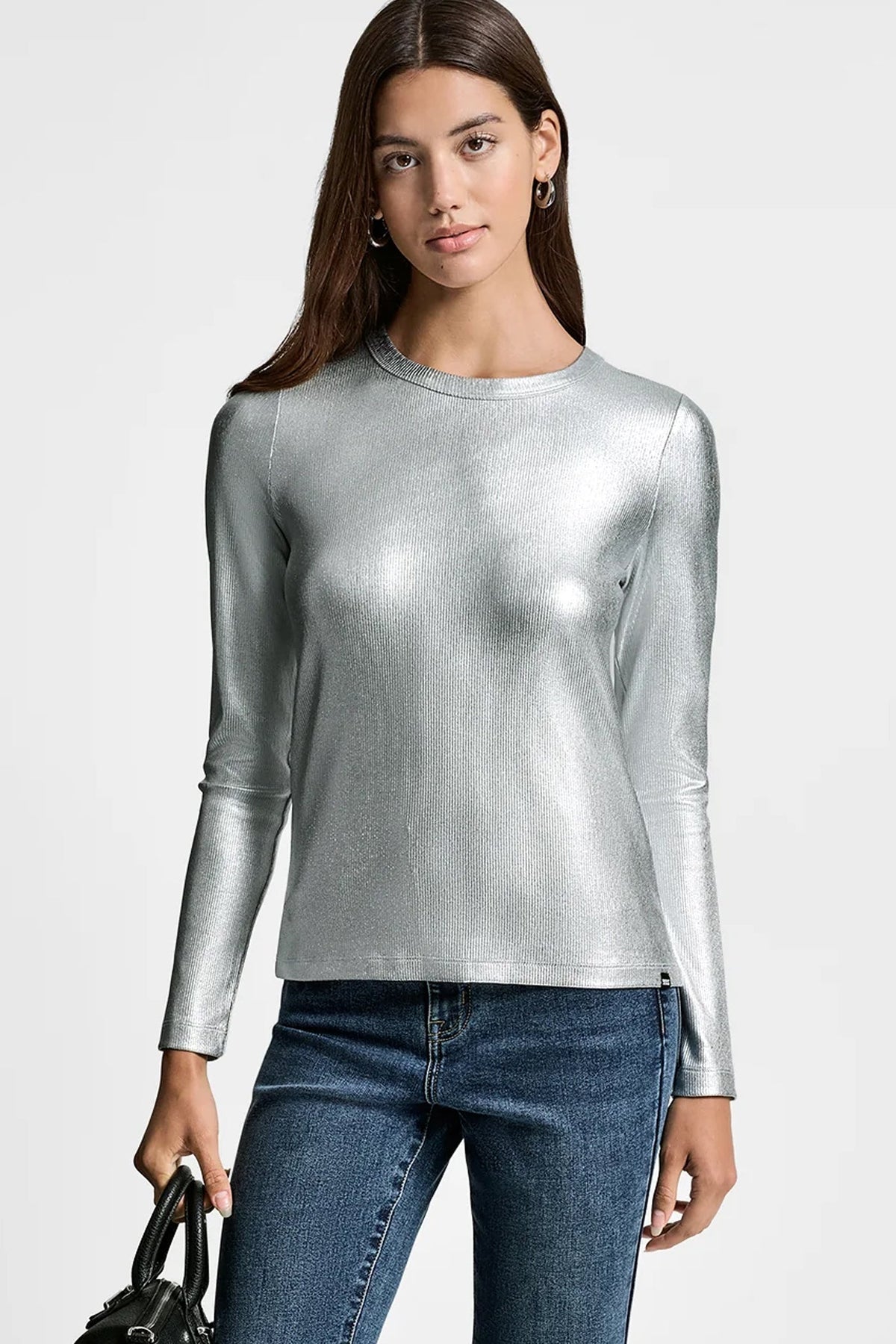 FOIL RIB-KNIT TOP