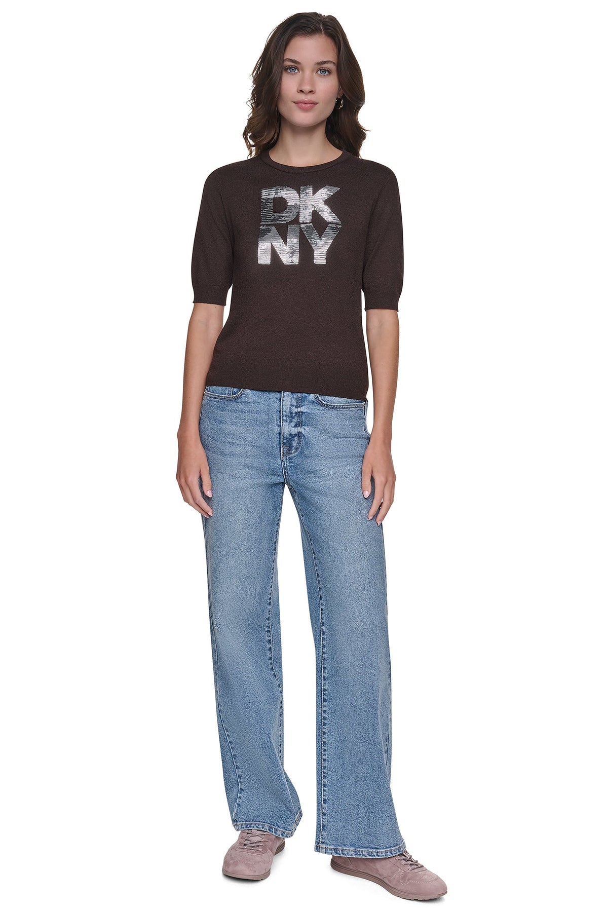 ELBOW SLEEVE SEQUIN LOGO SWEATER