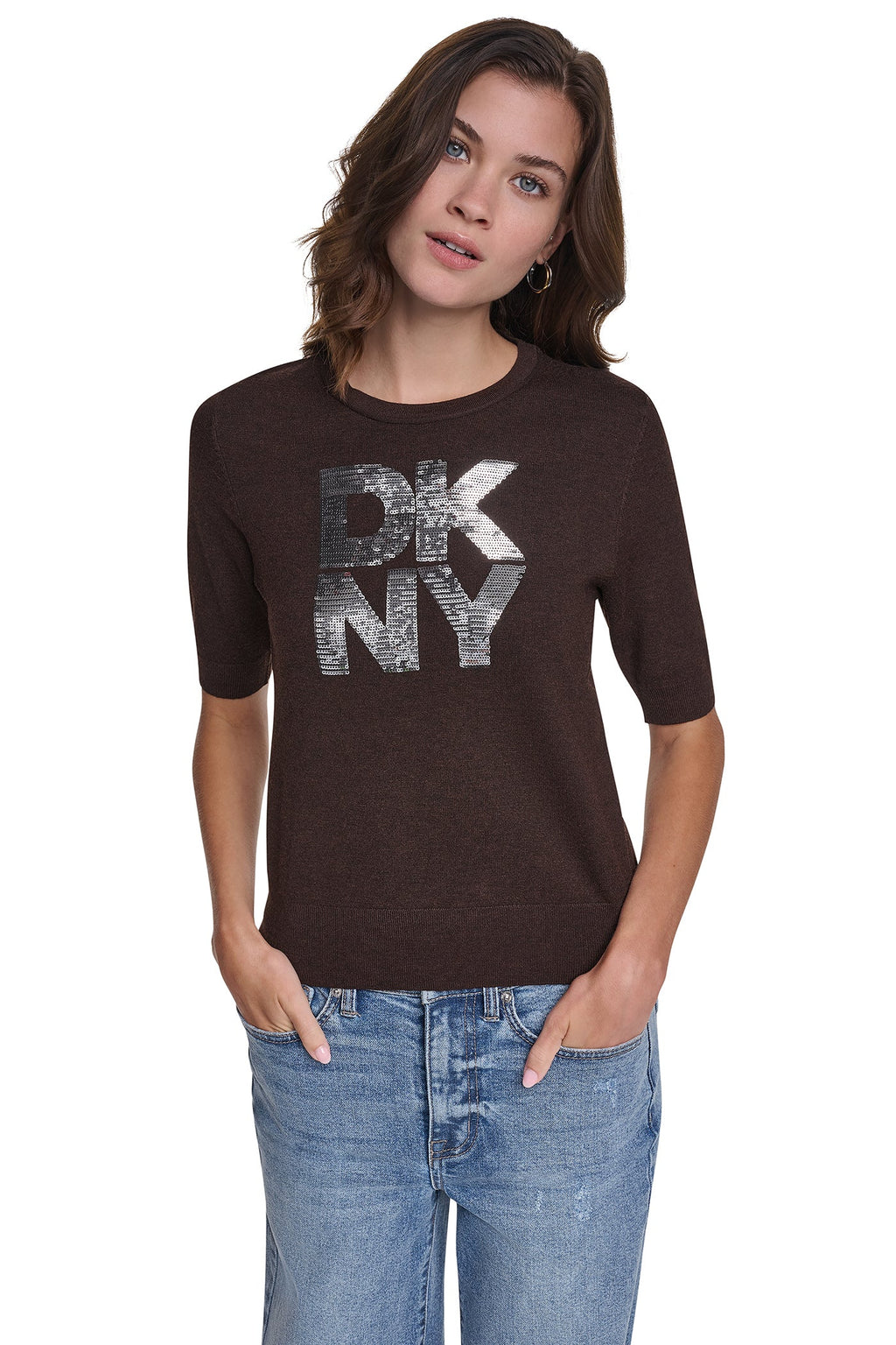 ELBOW SLEEVE SEQUIN LOGO SWEATER