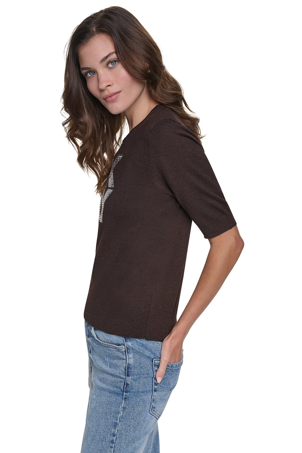 ELBOW SLEEVE SEQUIN LOGO SWEATER