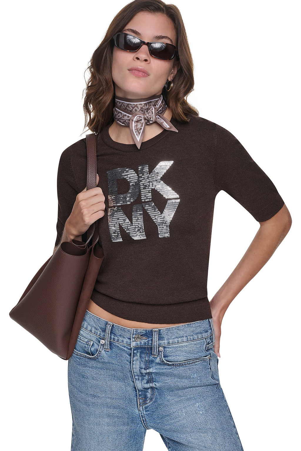ELBOW SLEEVE SEQUIN LOGO SWEATER