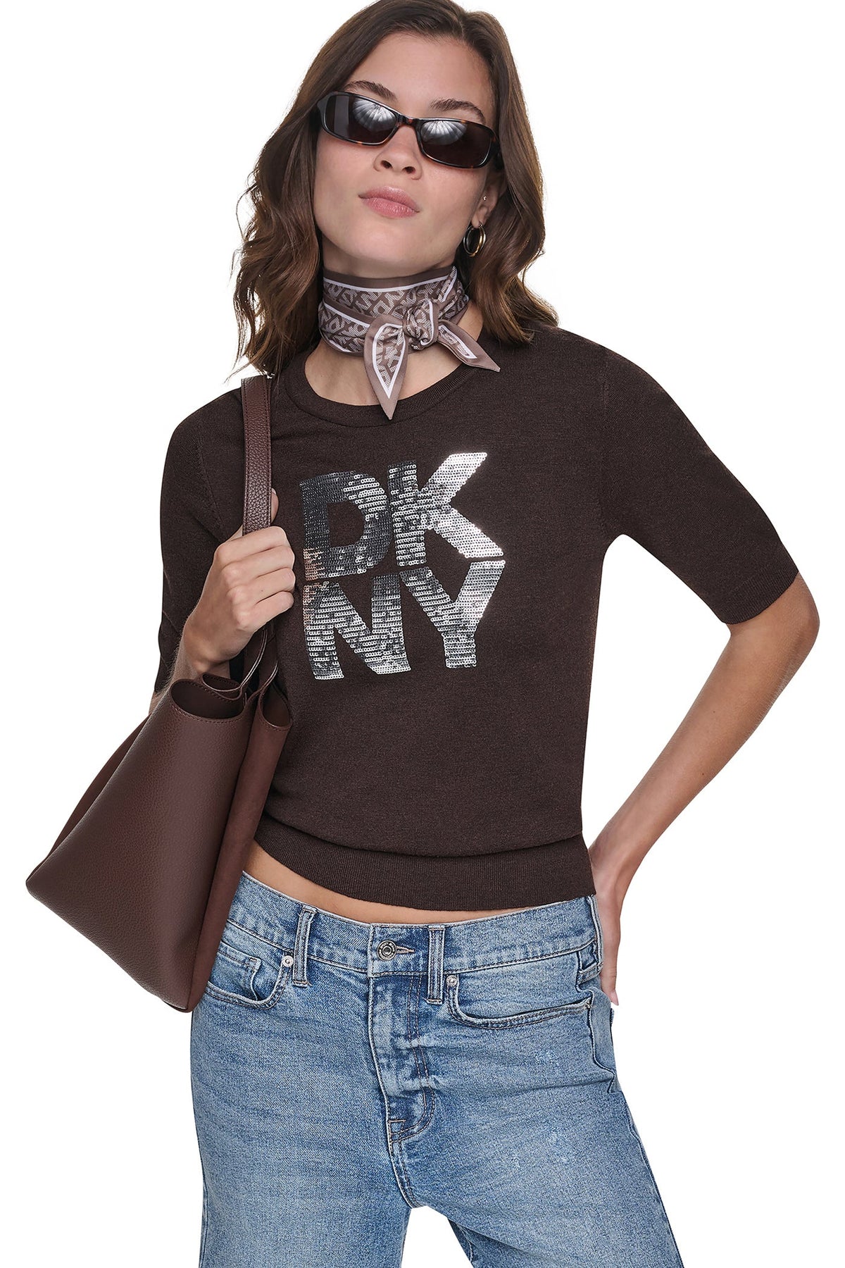 ELBOW SLEEVE SEQUIN LOGO SWEATER