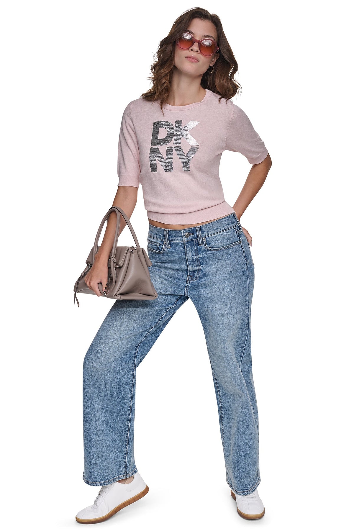ELBOW SLEEVE SEQUIN LOGO SWEATER