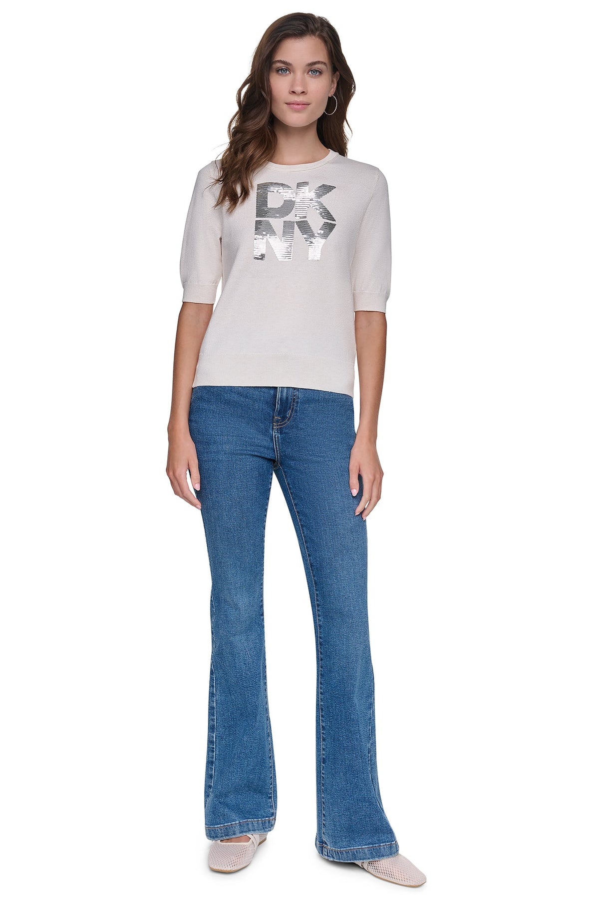 ELBOW SLEEVE SEQUIN LOGO SWEATER