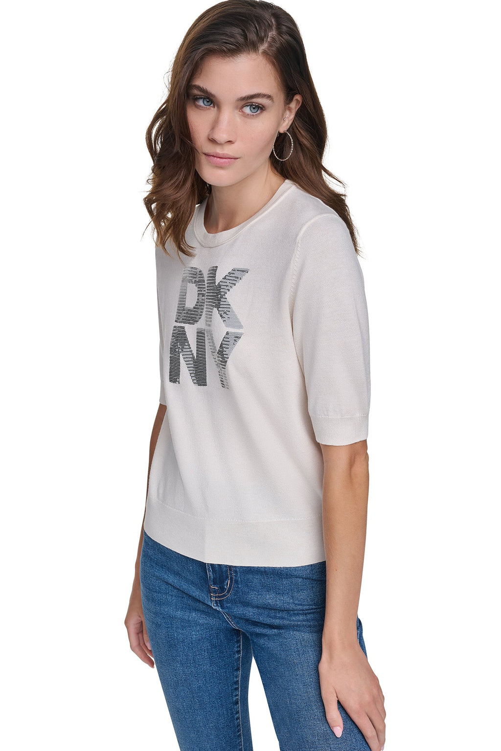 ELBOW SLEEVE SEQUIN LOGO SWEATER