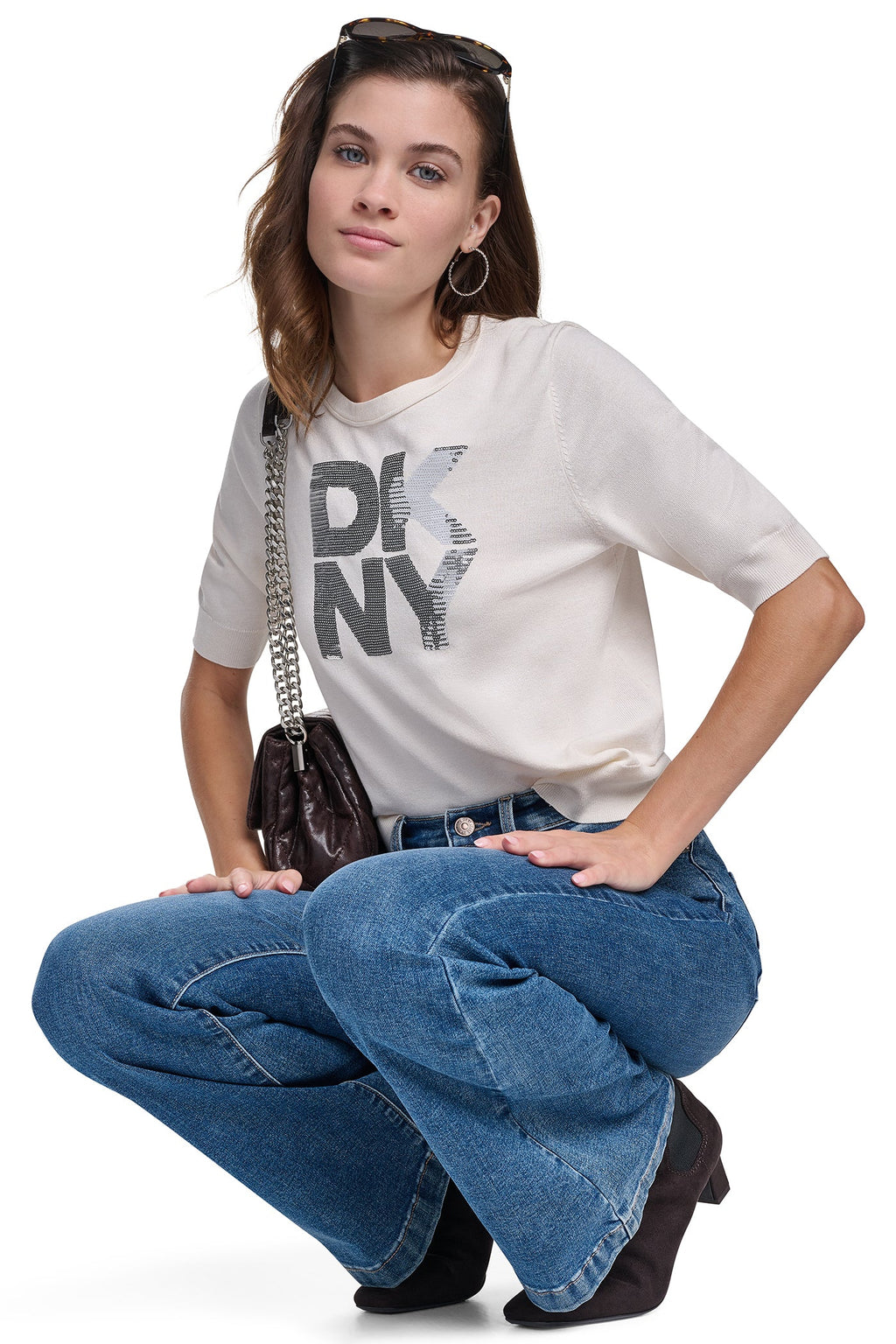 ELBOW SLEEVE SEQUIN LOGO SWEATER