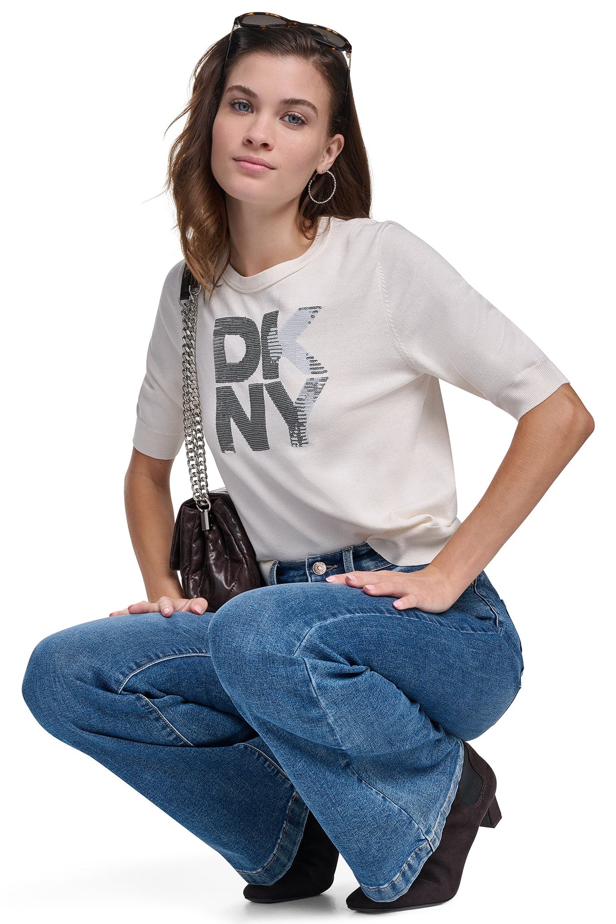 ELBOW SLEEVE SEQUIN LOGO SWEATER