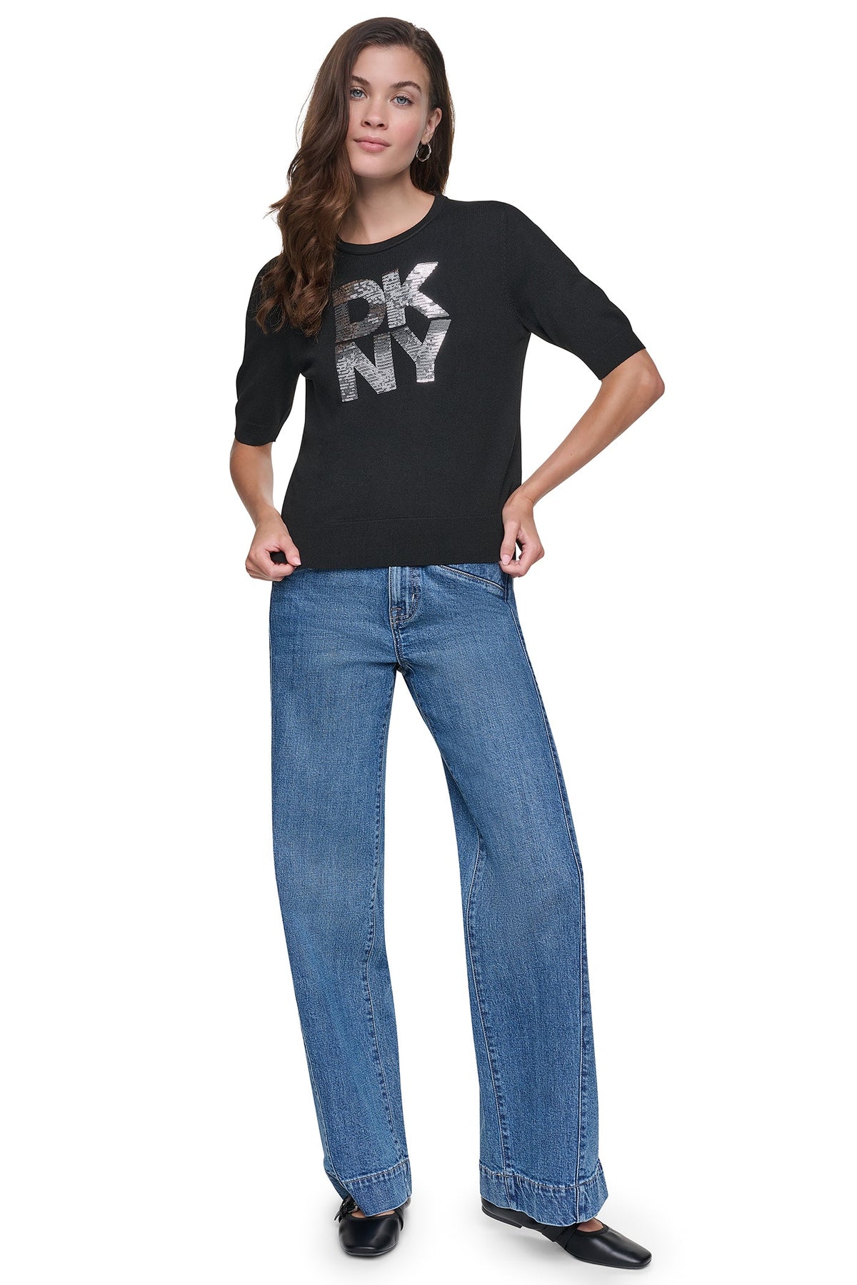 ELBOW SLEEVE SEQUIN LOGO SWEATER
