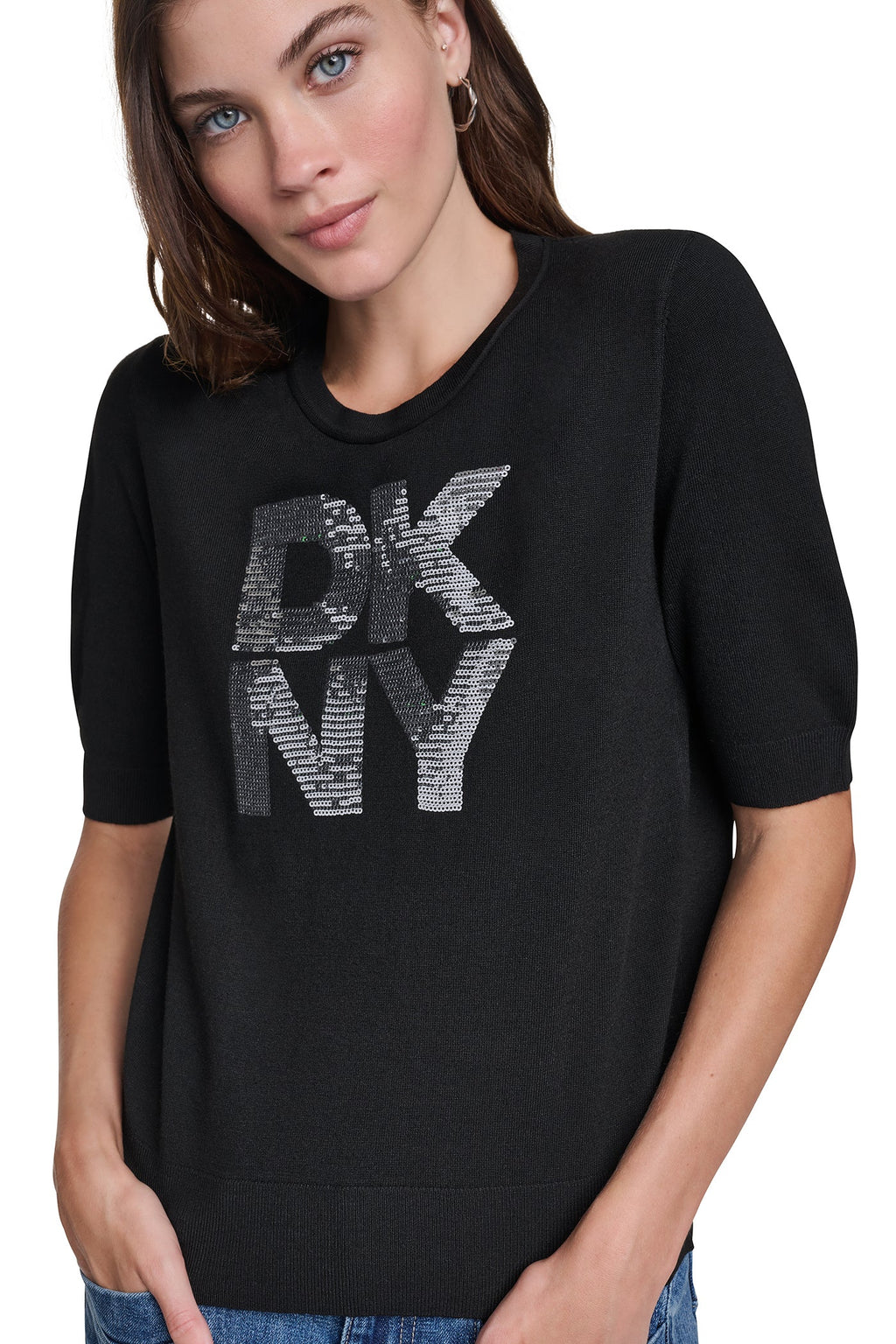 ELBOW SLEEVE SEQUIN LOGO SWEATER