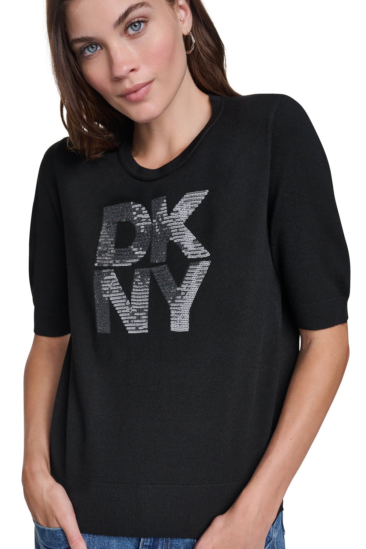ELBOW SLEEVE SEQUIN LOGO SWEATER