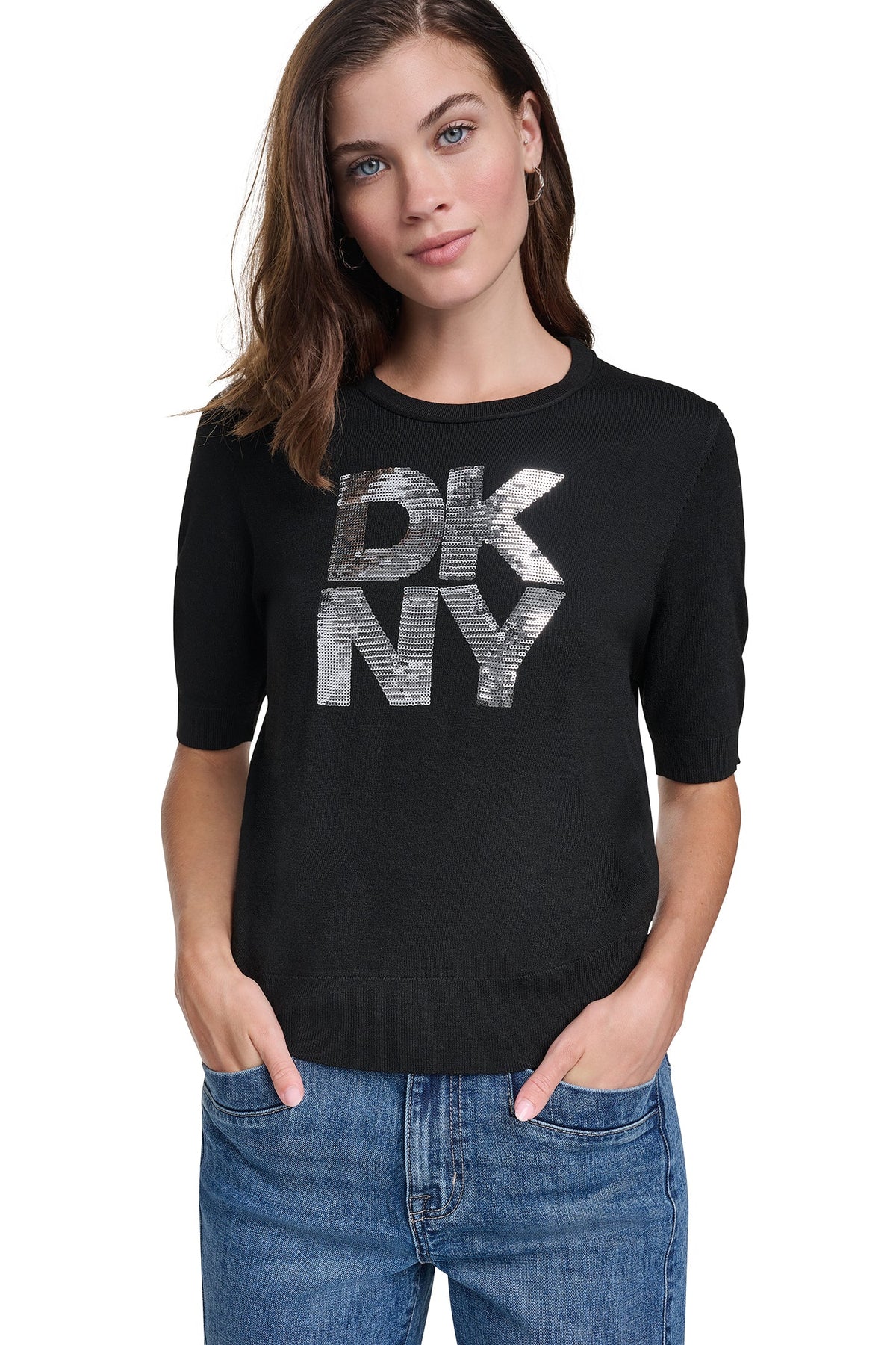 ELBOW SLEEVE SEQUIN LOGO SWEATER
