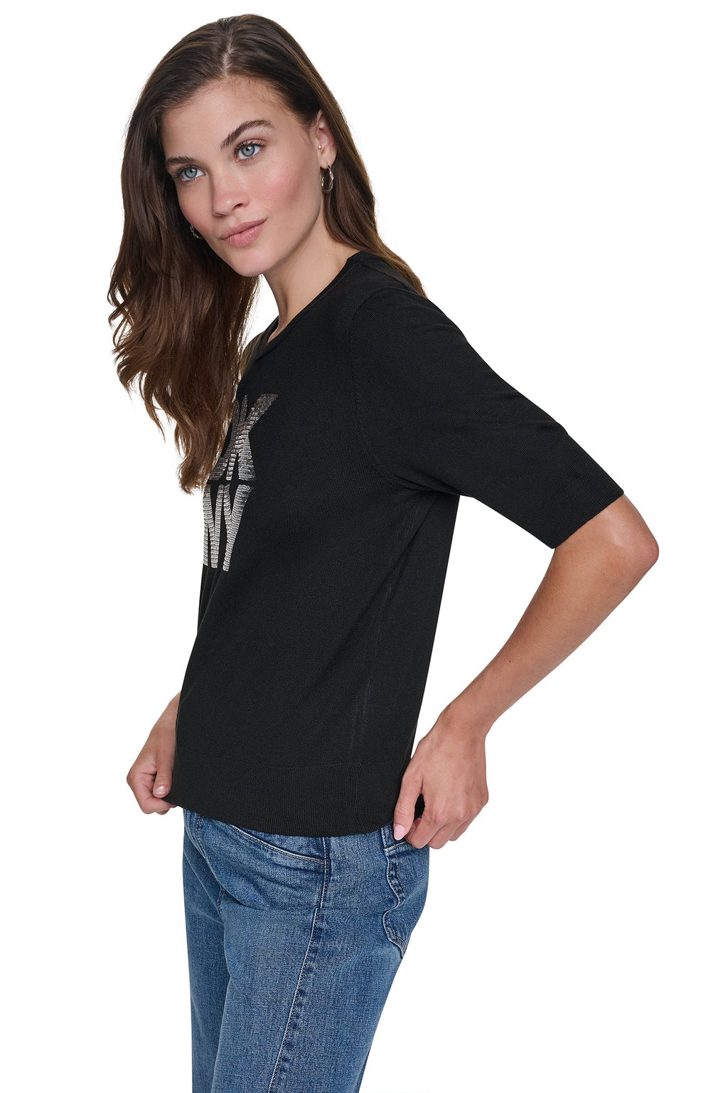 ELBOW SLEEVE SEQUIN LOGO SWEATER