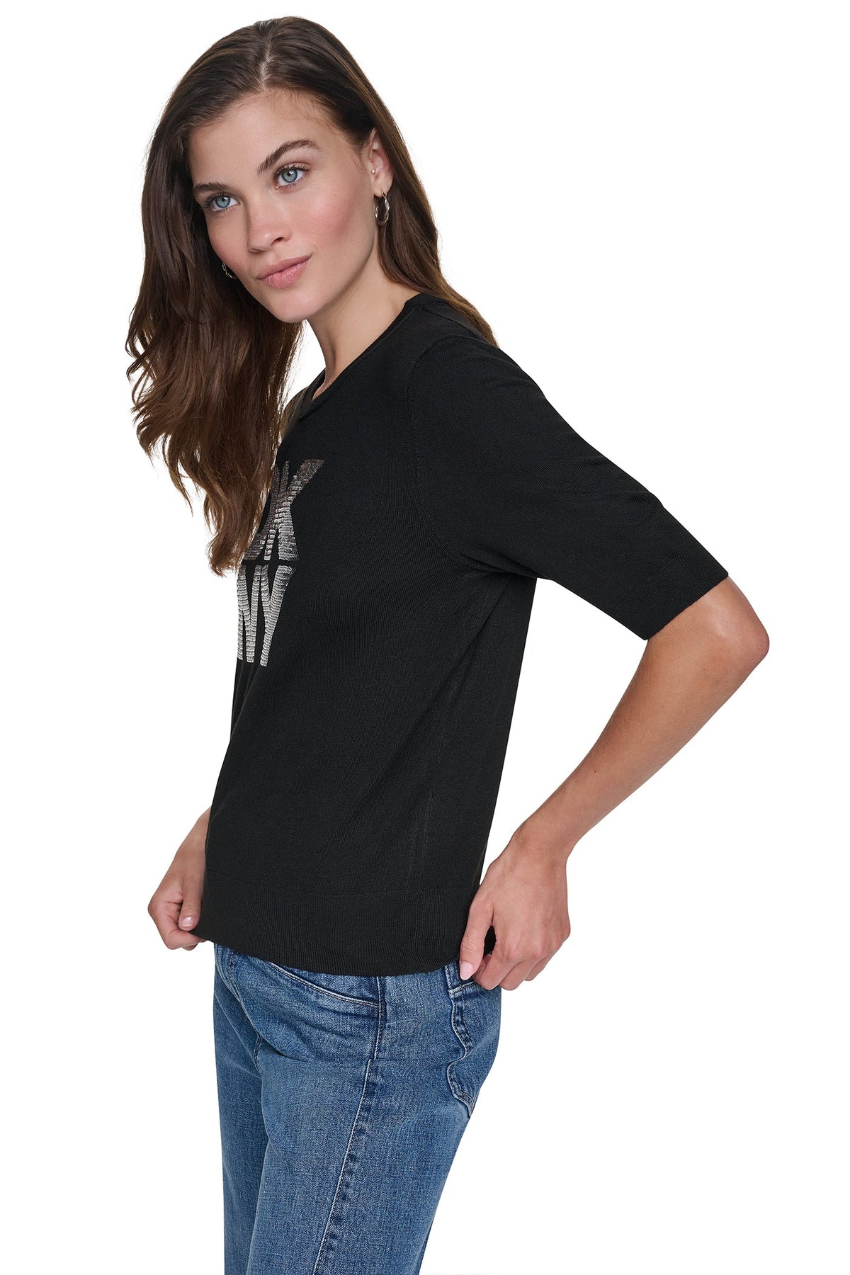 ELBOW SLEEVE SEQUIN LOGO SWEATER