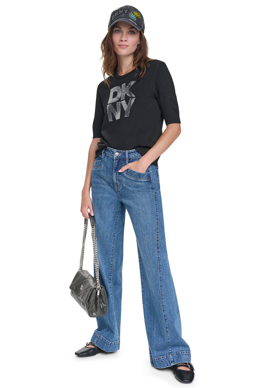 ELBOW SLEEVE SEQUIN LOGO SWEATER