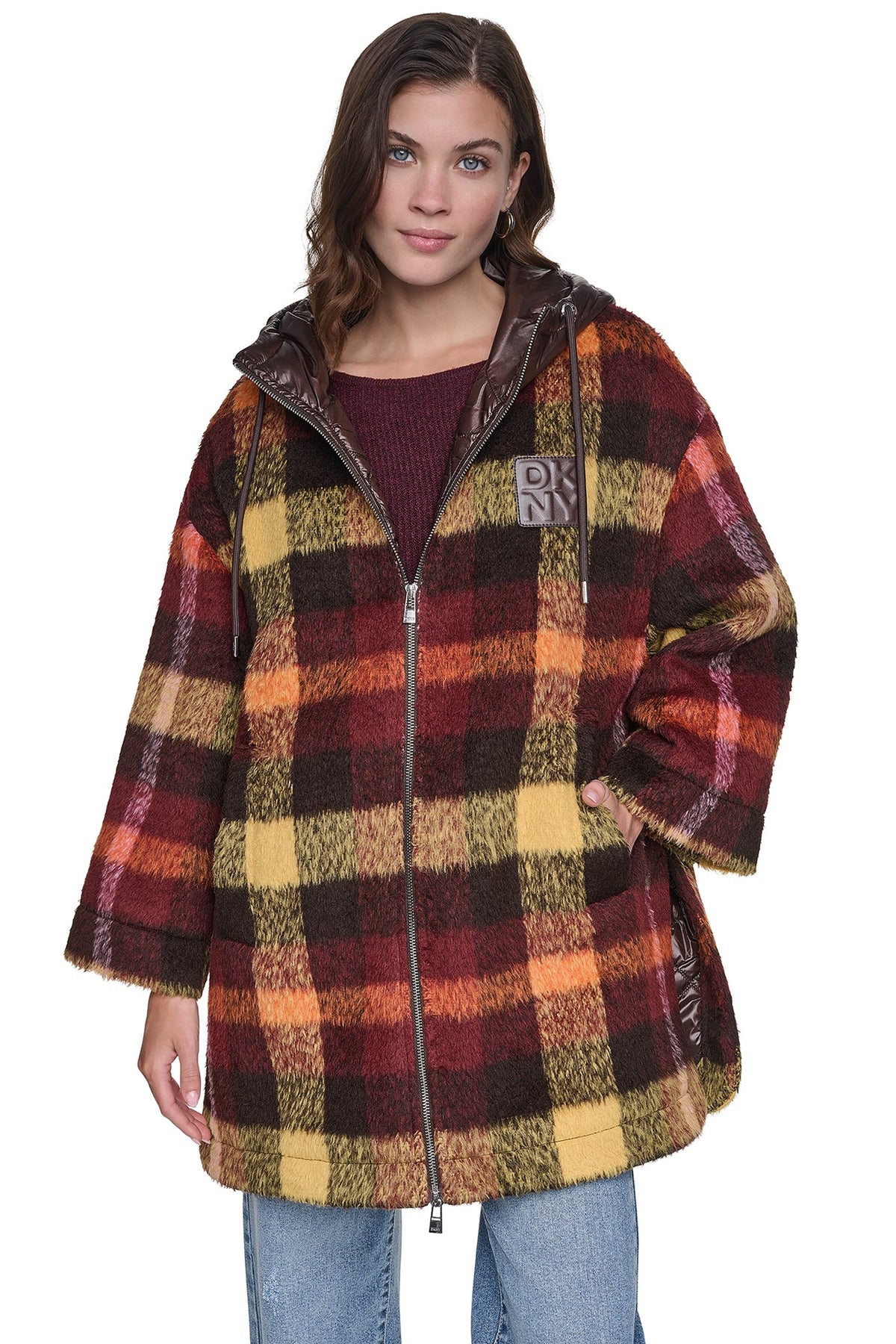 PLAID HOODED CAPE COAT