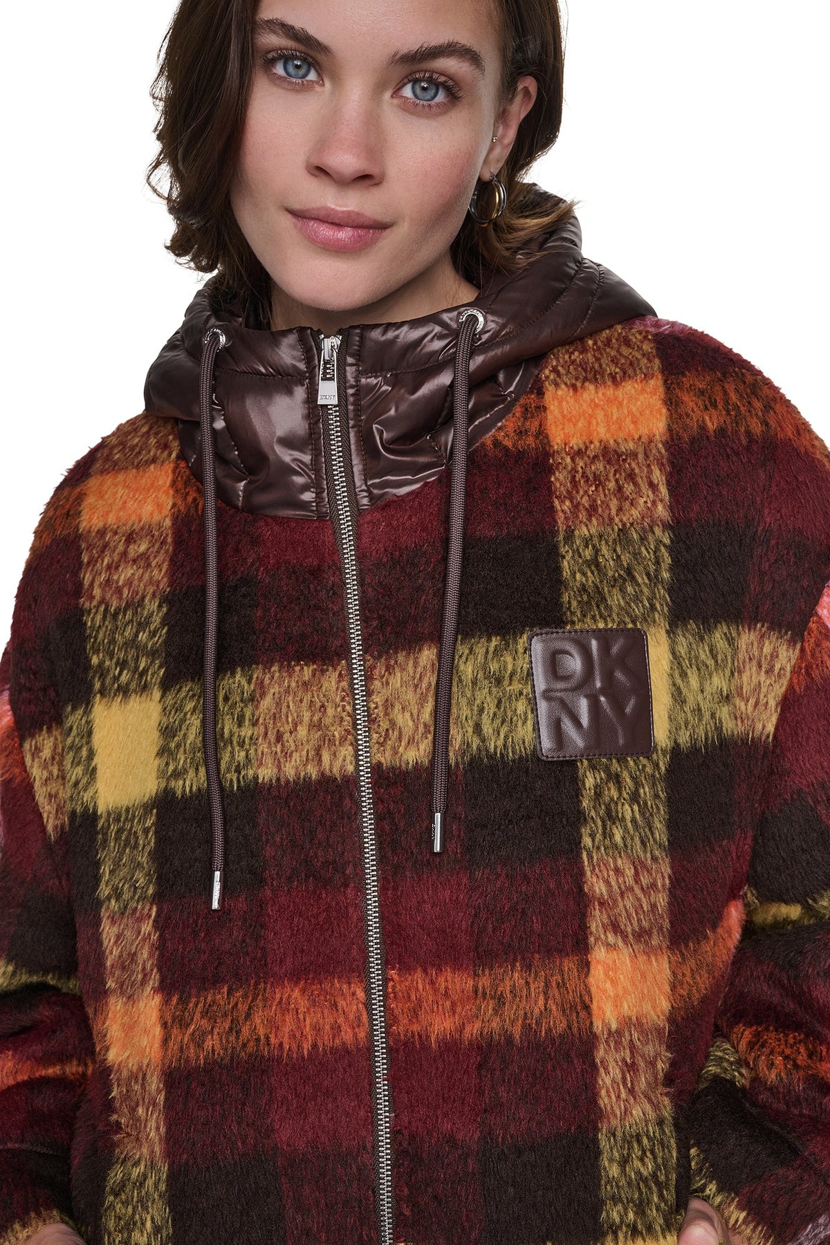 PLAID HOODED CAPE COAT