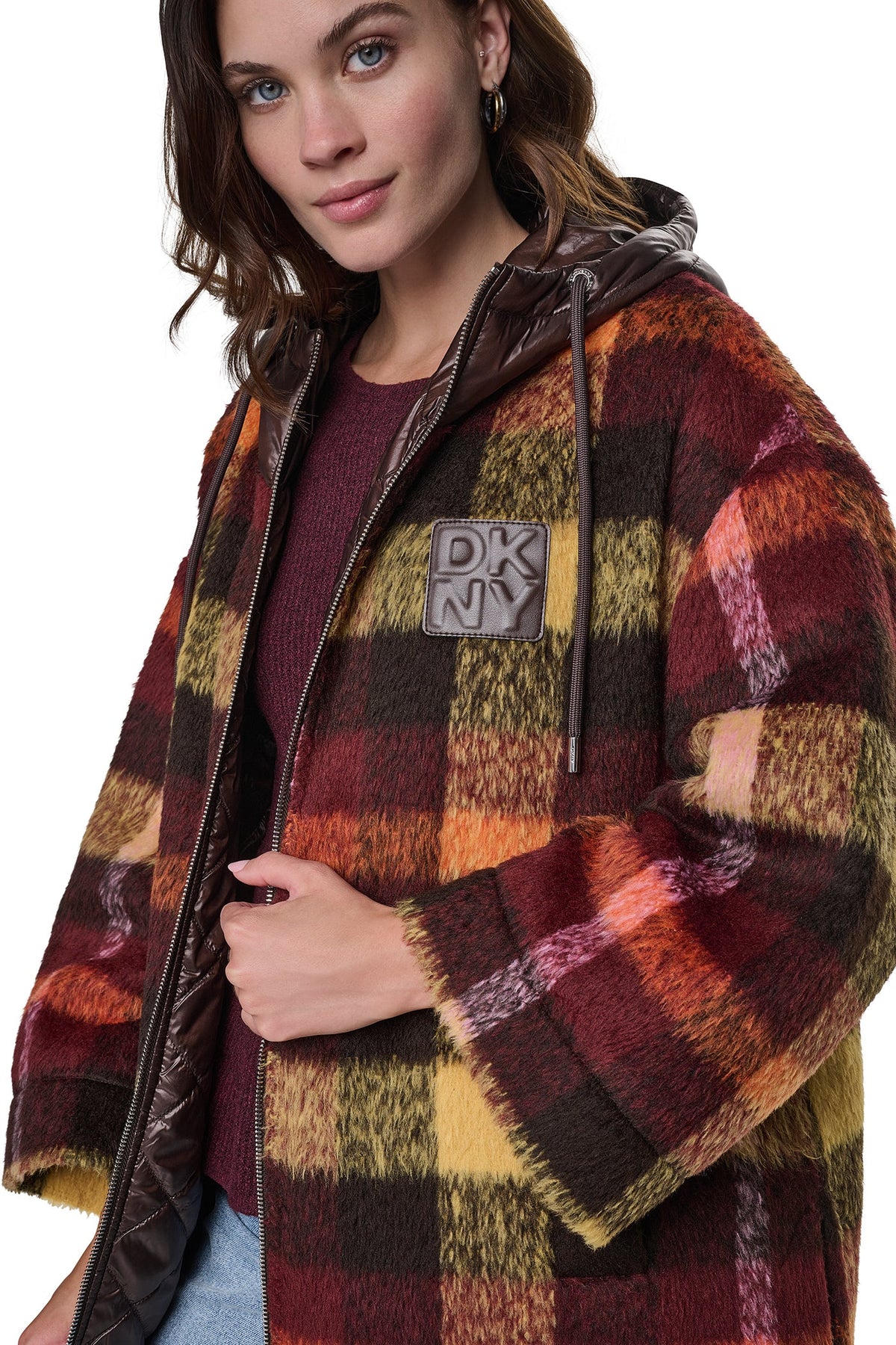 PLAID HOODED CAPE COAT