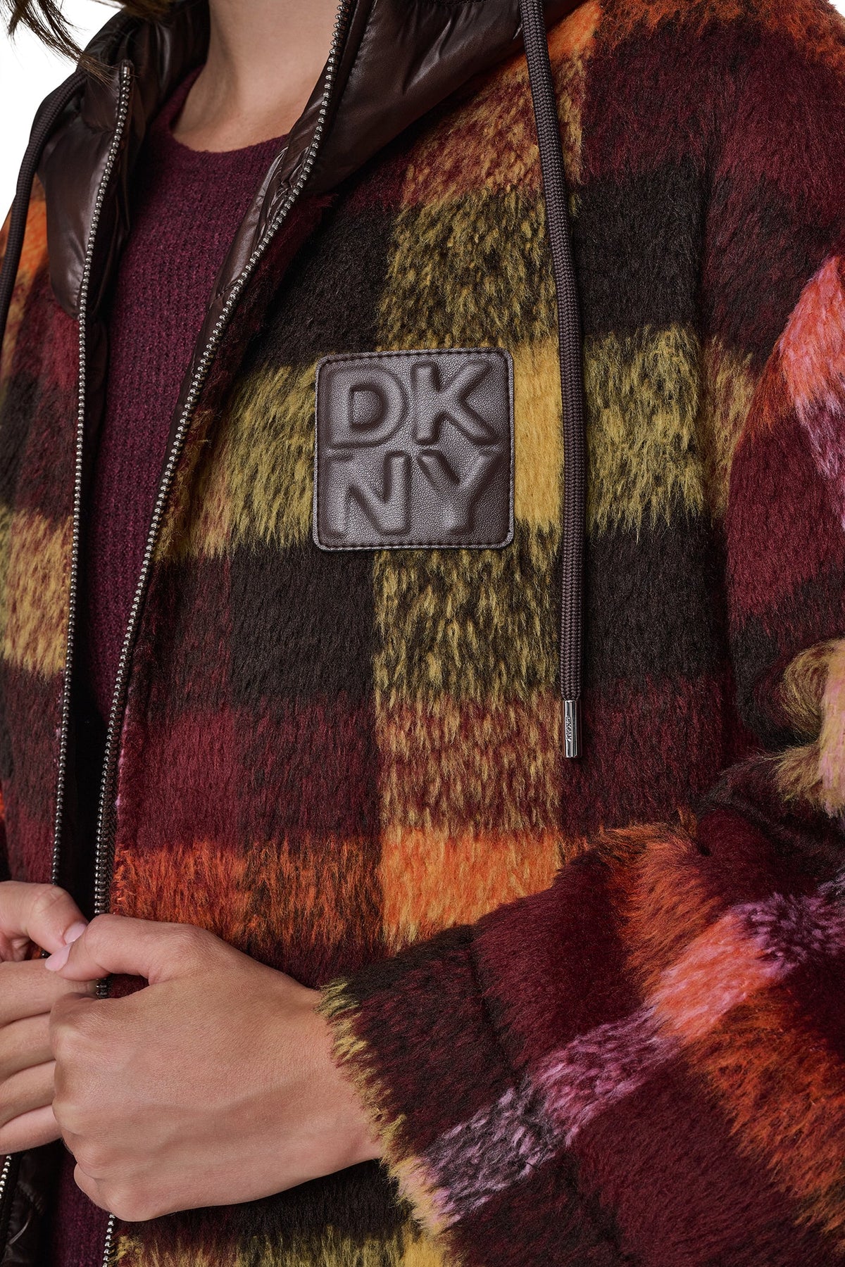 PLAID HOODED CAPE COAT