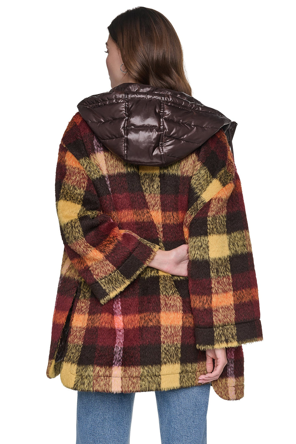 PLAID HOODED CAPE COAT