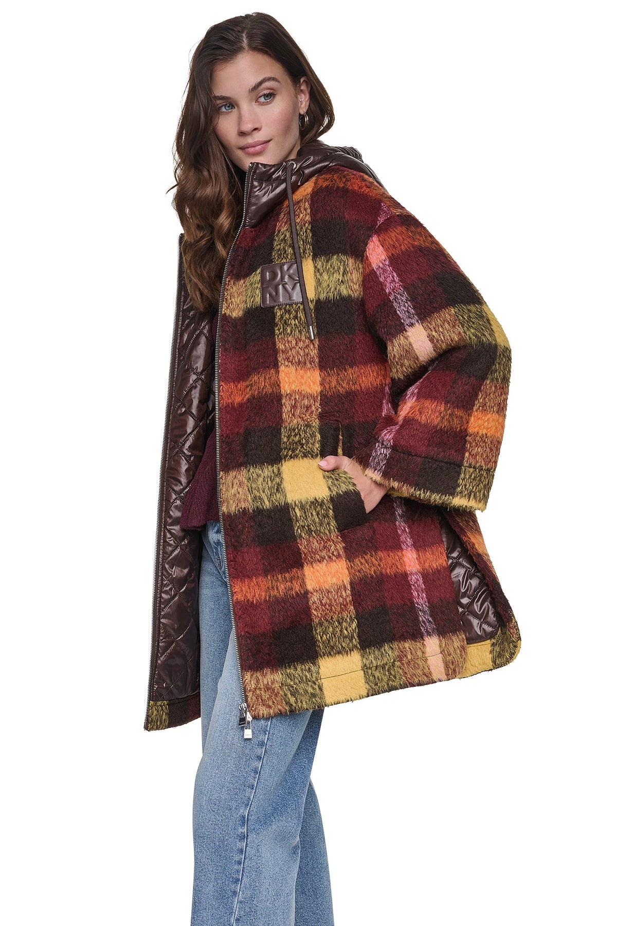 PLAID HOODED CAPE COAT
