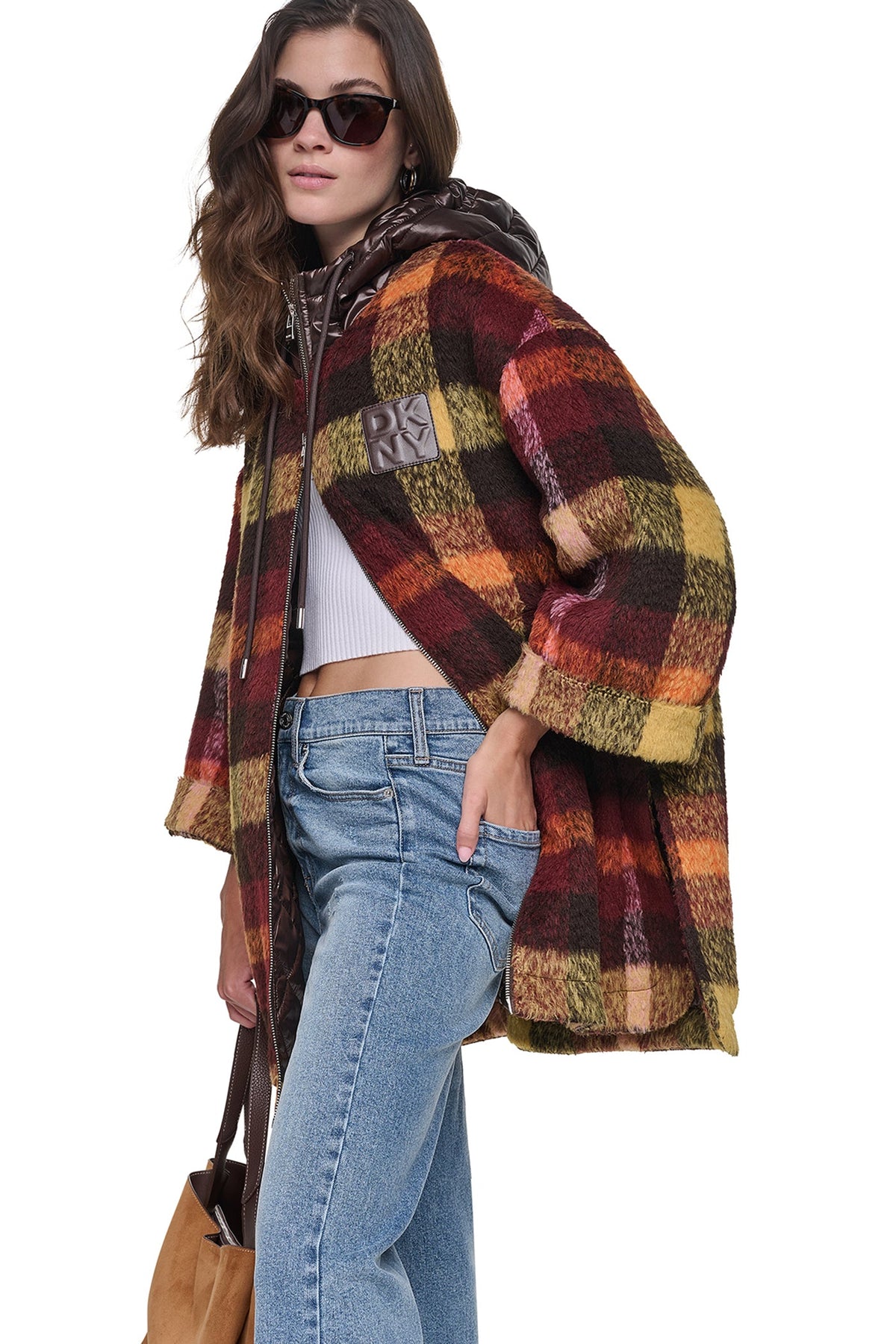 PLAID HOODED CAPE COAT