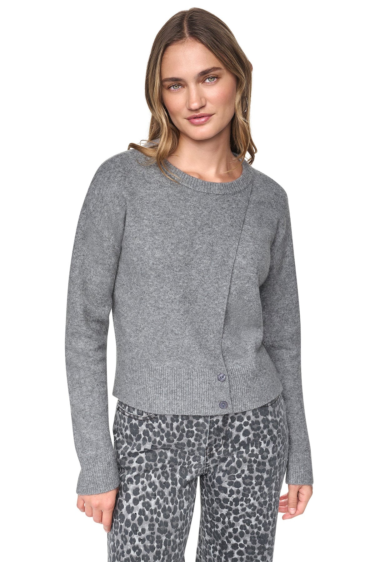 ASSYMETRIC BUTTON HEM CARDIGAN