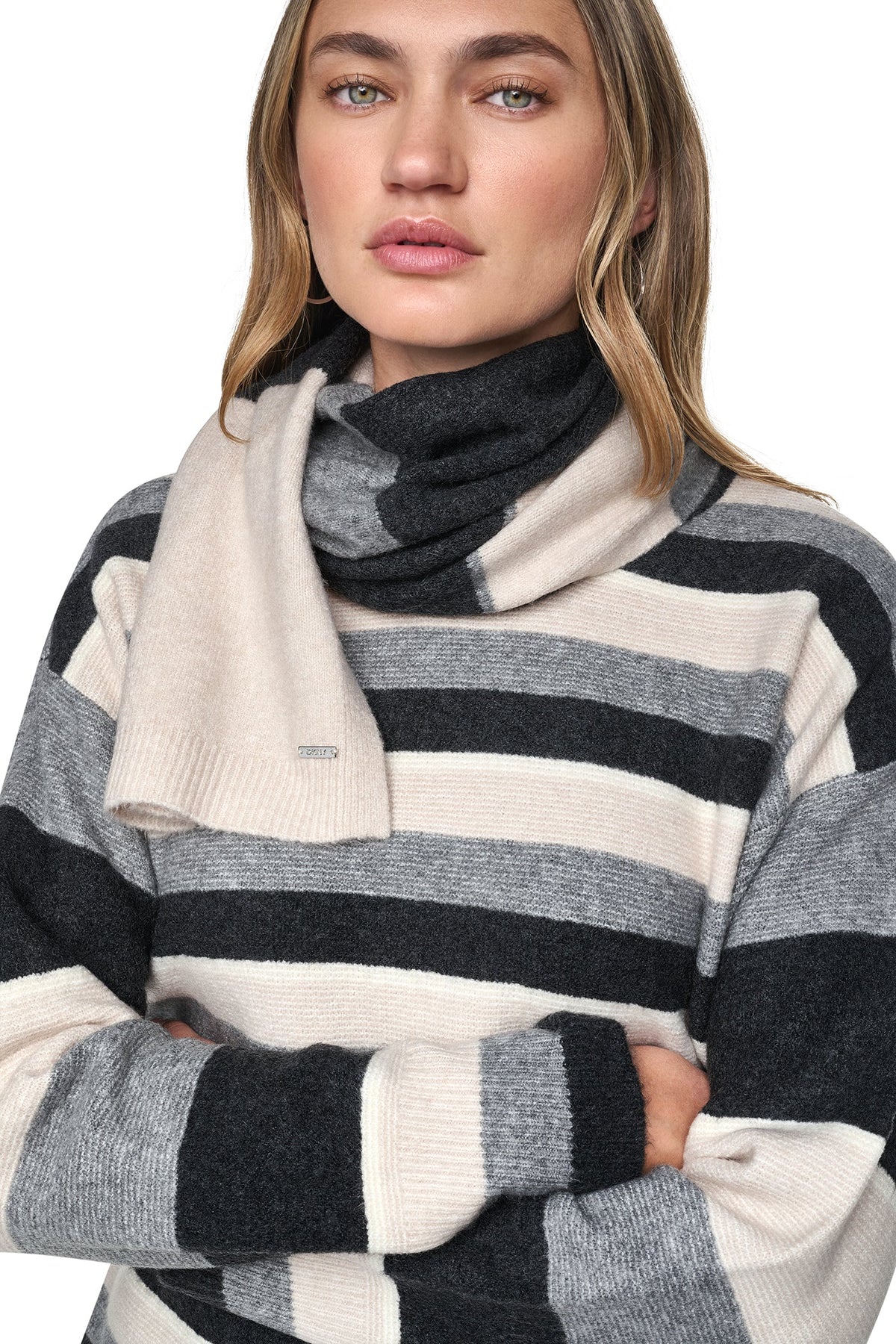 STRIPED SWEATER WITH SCARF