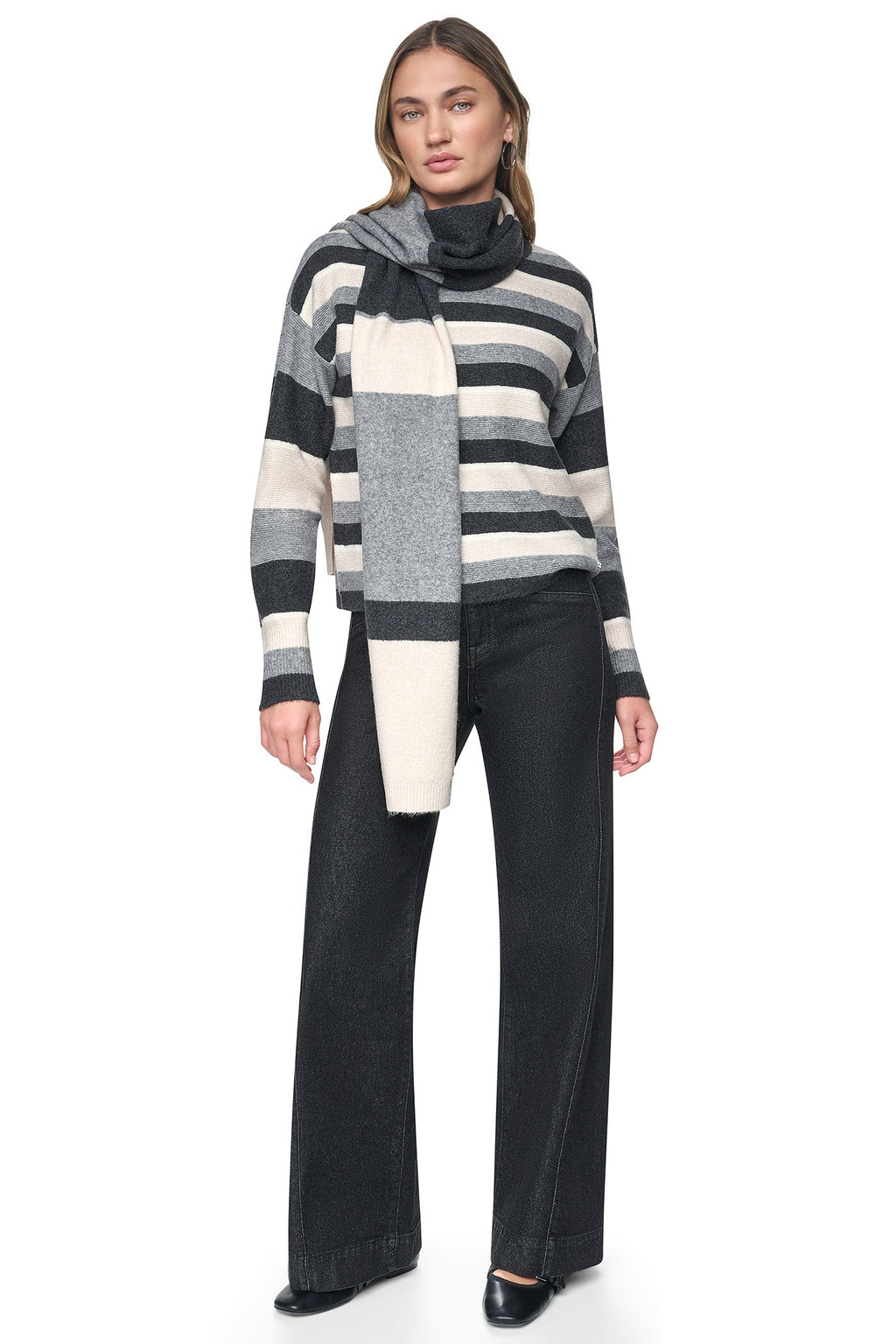 STRIPED SWEATER WITH SCARF