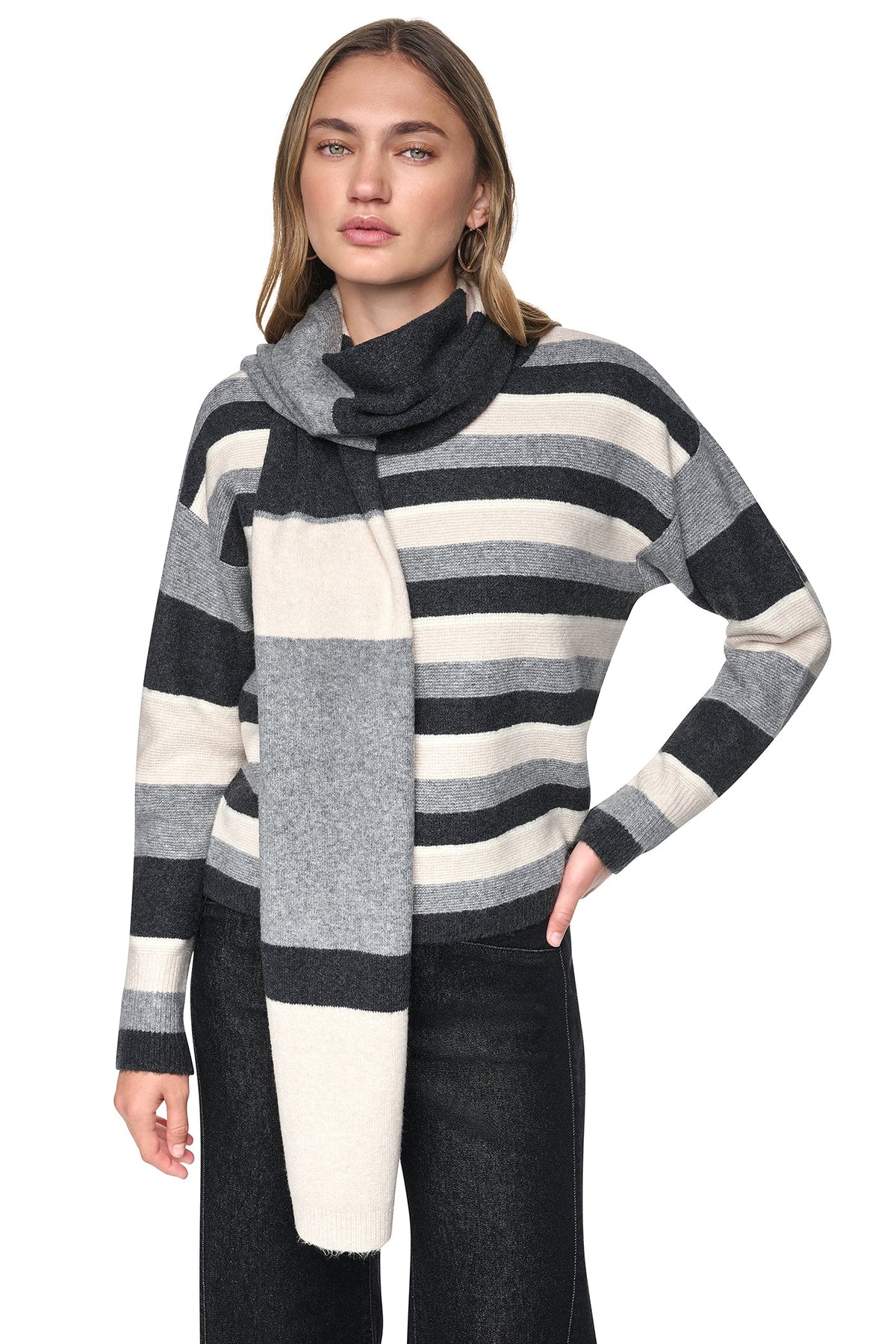 STRIPED SWEATER WITH SCARF