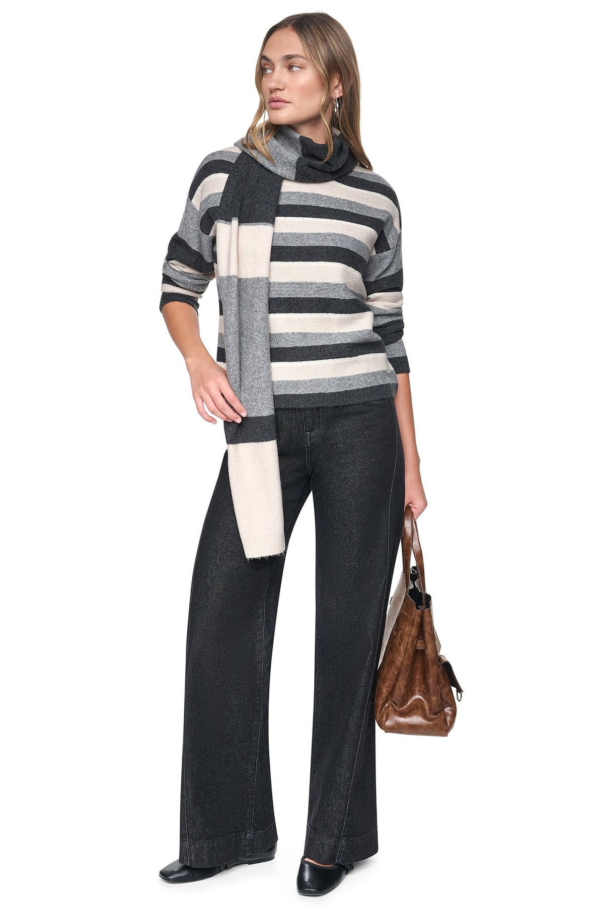STRIPED SWEATER WITH SCARF