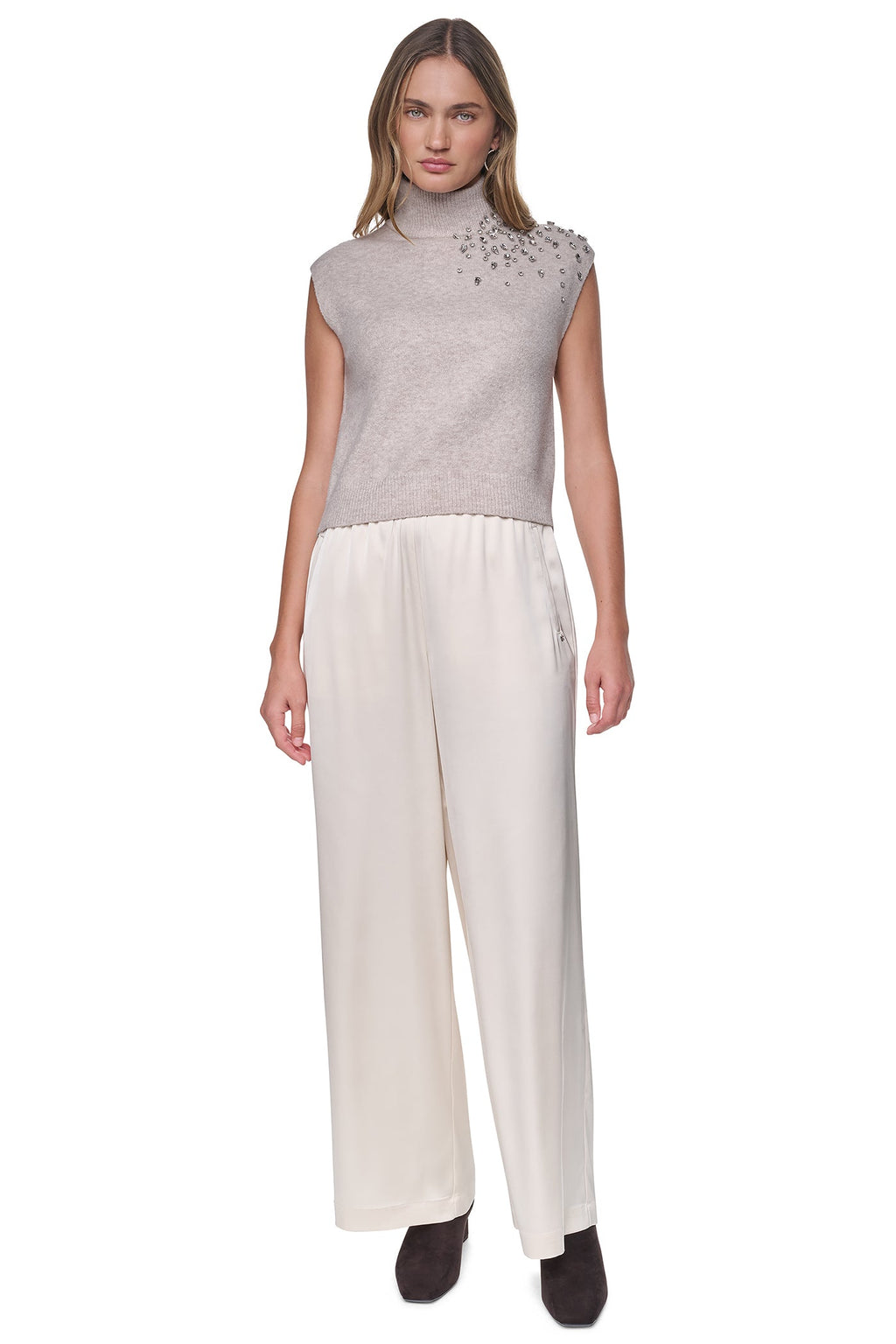 EXTENDED SHOULDER MOCK NECK SWEATER