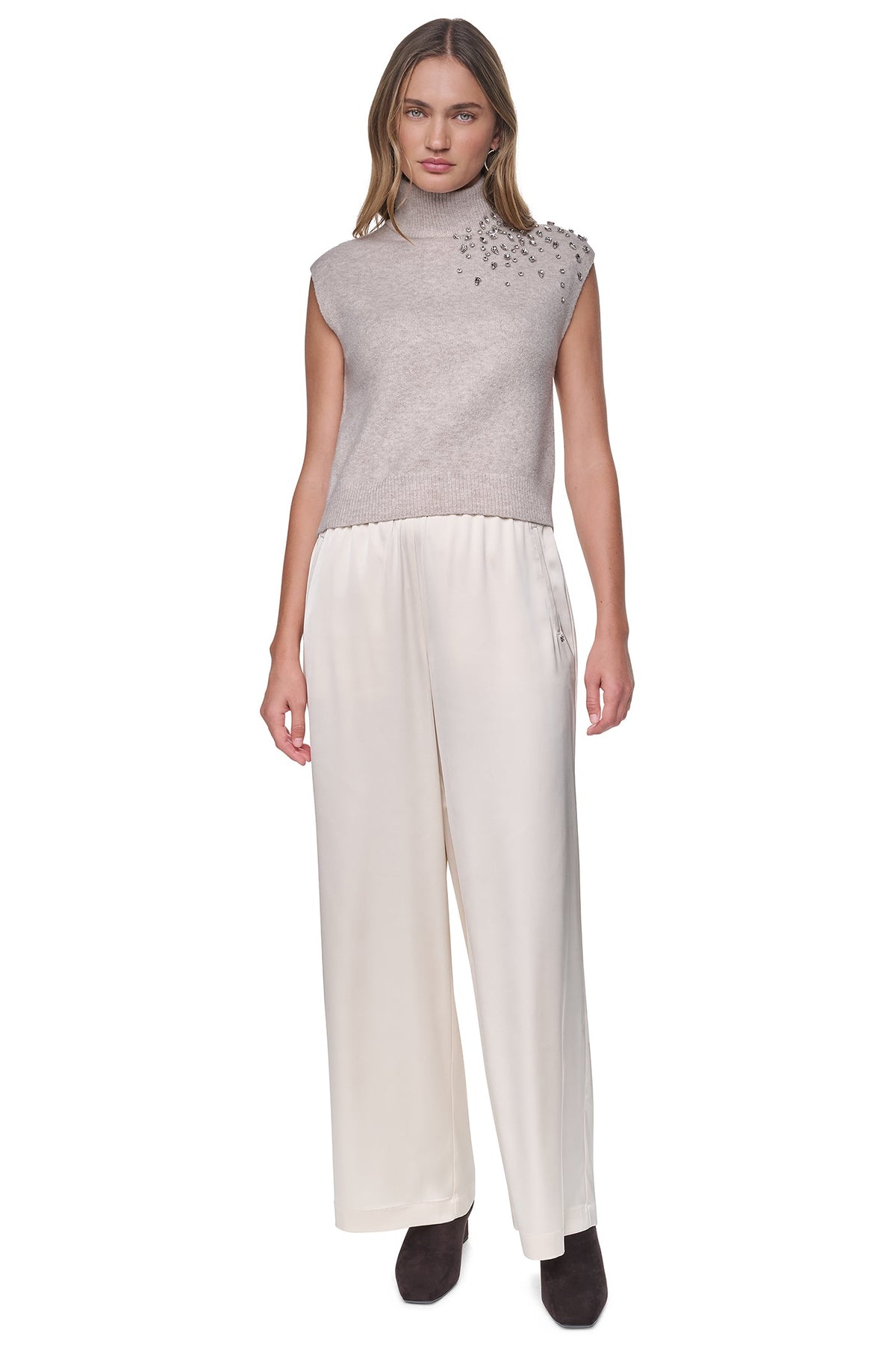 EXTENDED SHOULDER MOCK NECK SWEATER