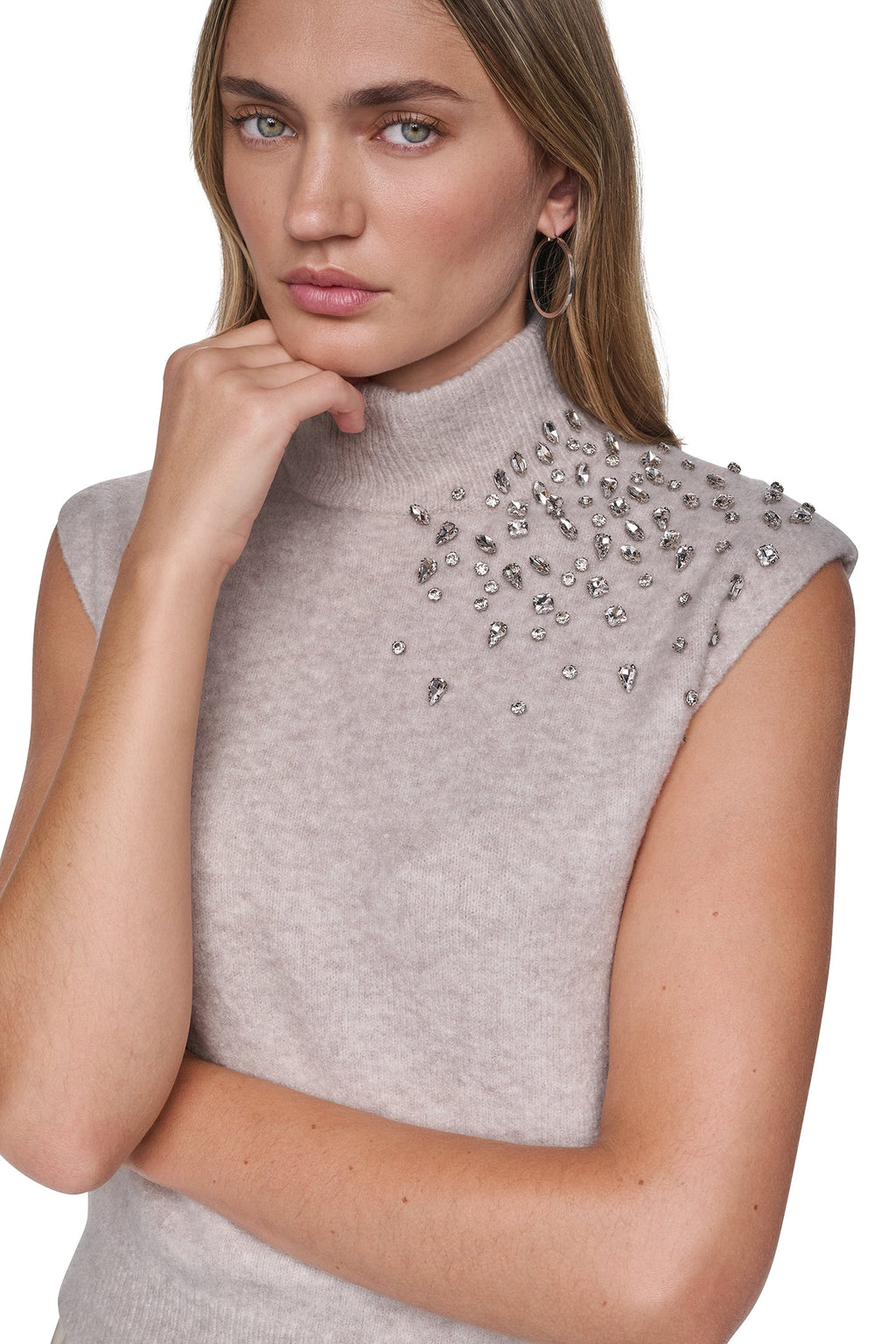 EXTENDED SHOULDER MOCK NECK SWEATER