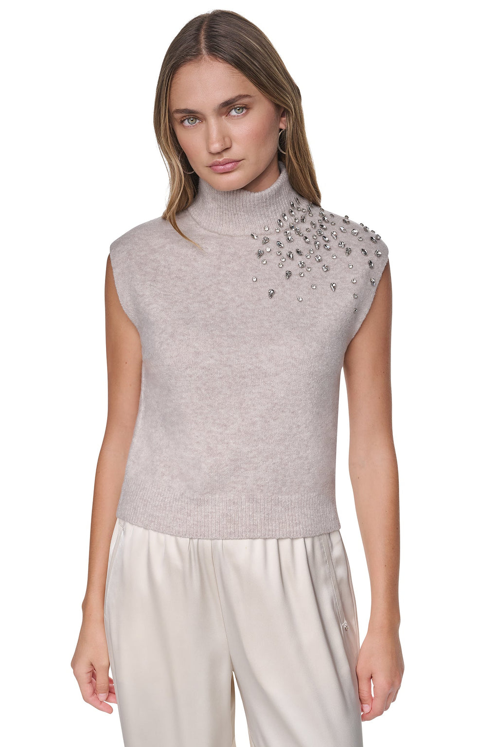 EXTENDED SHOULDER MOCK NECK SWEATER