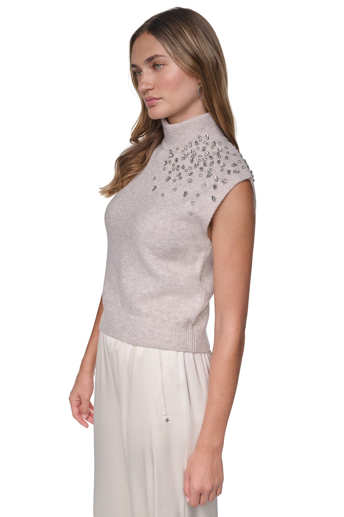 EXTENDED SHOULDER MOCK NECK SWEATER