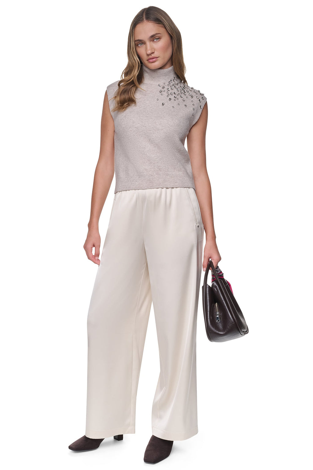 EXTENDED SHOULDER MOCK NECK SWEATER