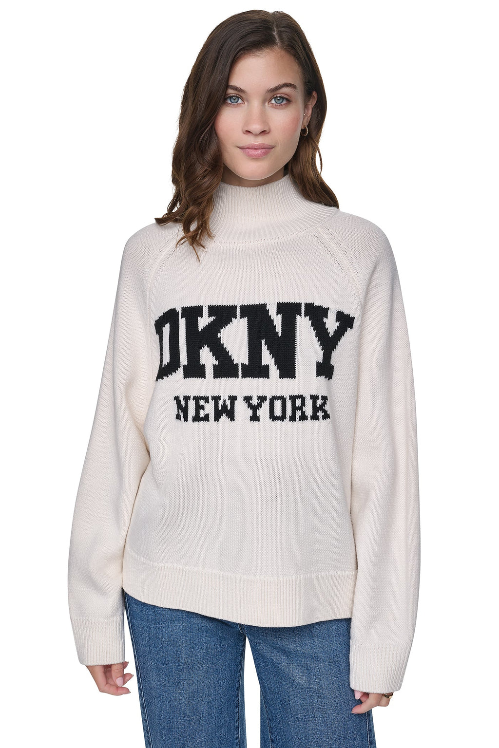 OVERSIZED MOCK NECK LOGO SWEATER